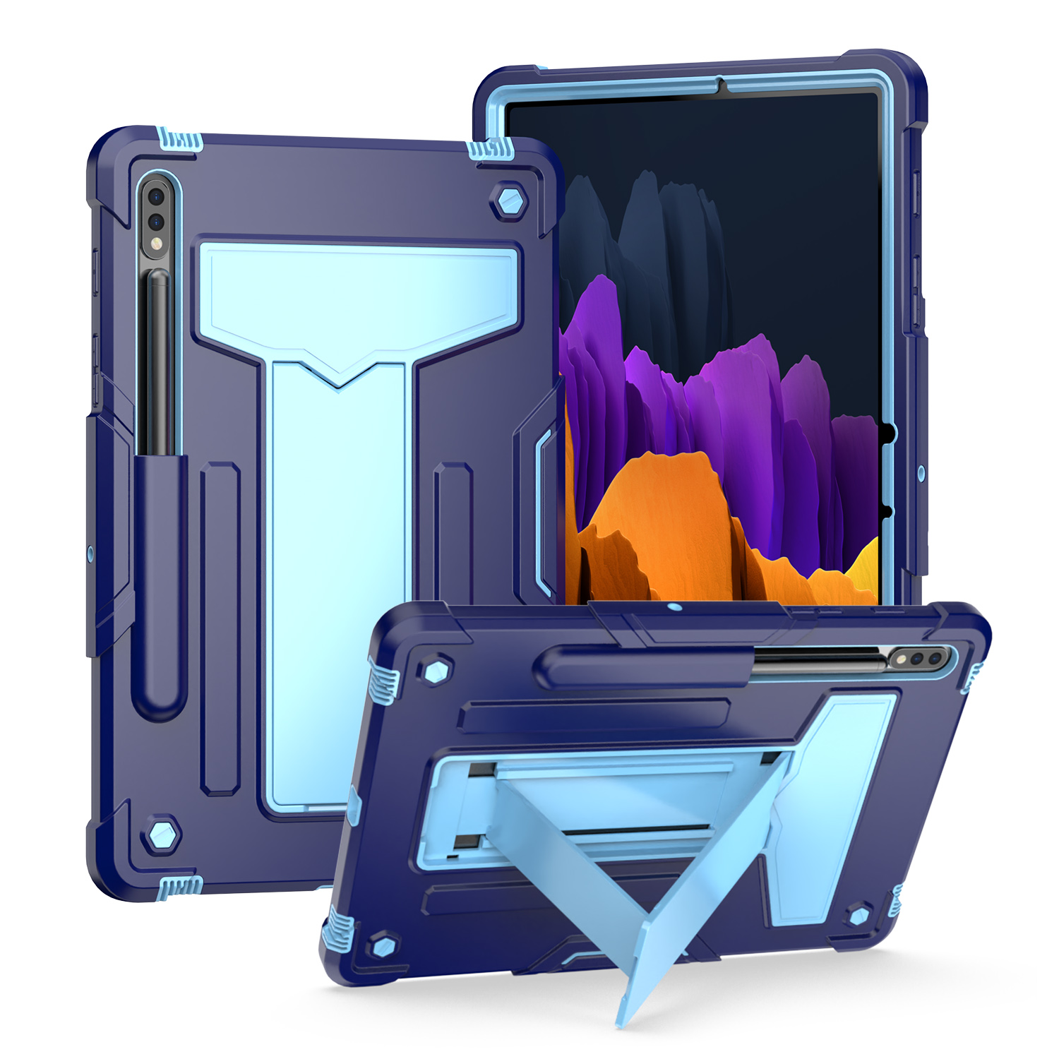 for samsung galaxy tab s9 / s9fe / s10fe tablet vertical 3in1 tough hybrid kickstand navyblue/blue