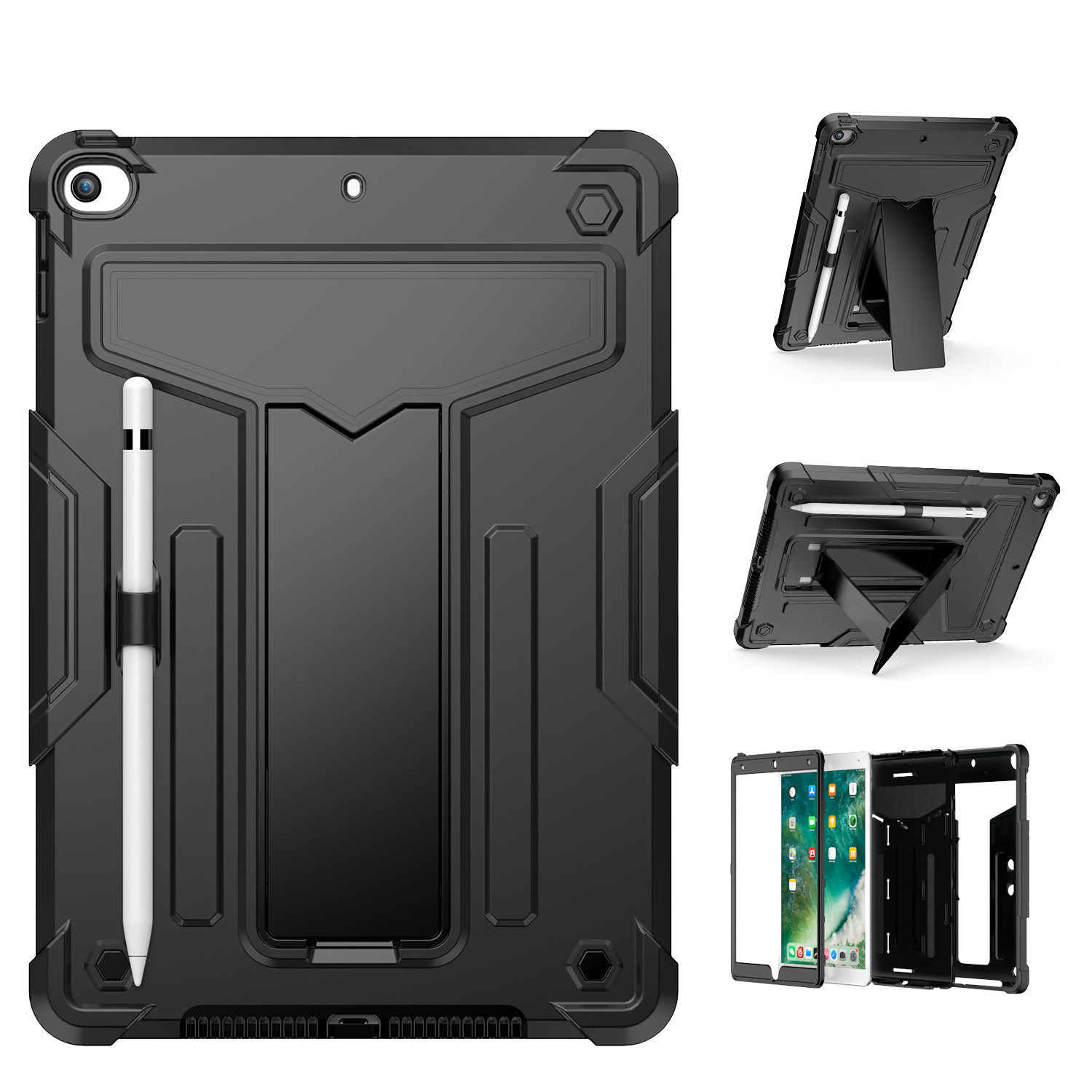 for apple ipad (a16) 2025 / ipad 10th gen 10.9 inch tablet vertical 3in1 tough hybrid kickstand black/black