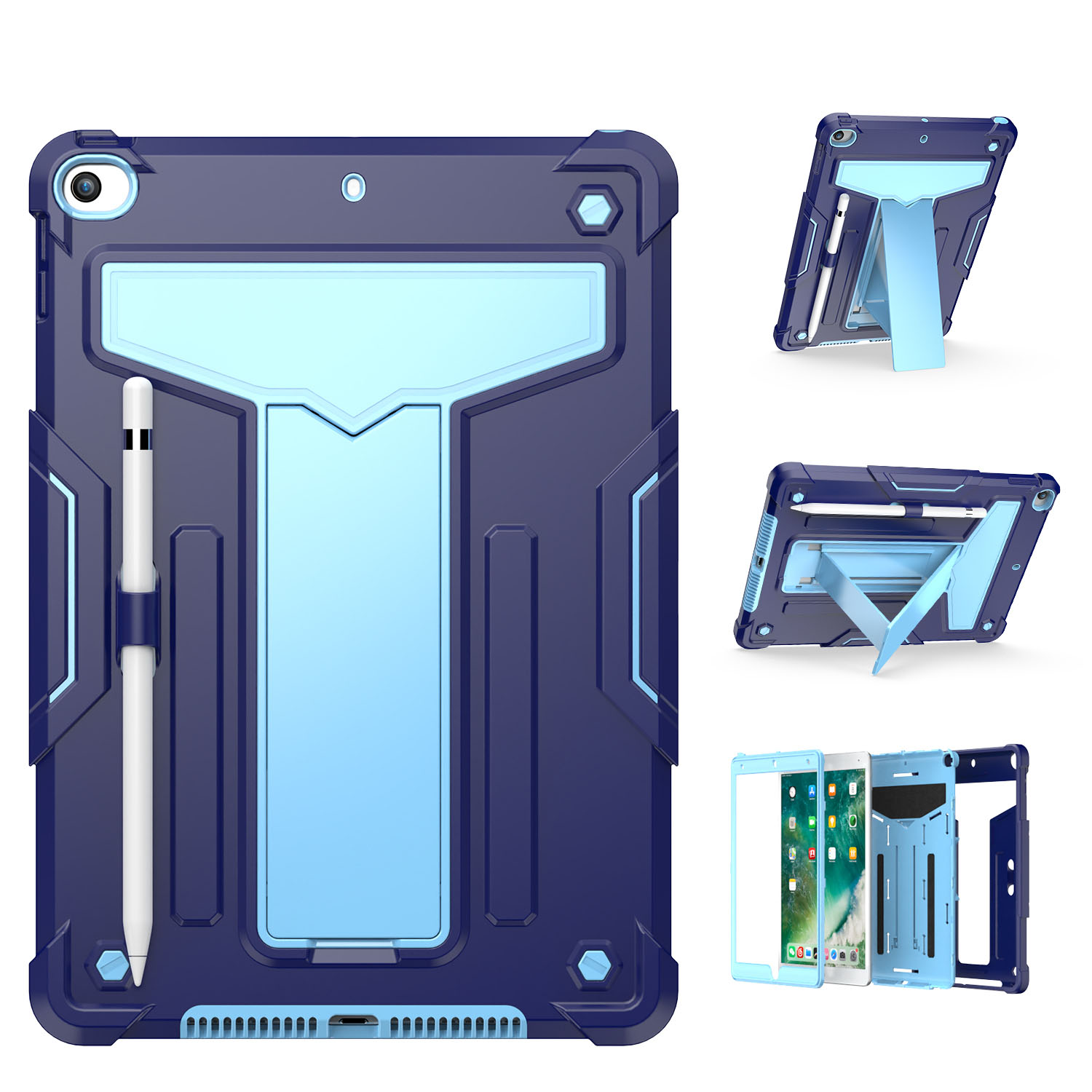 for apple ipad (a16) 2025 / ipad 10th gen 10.9 inch tablet vertical 3in1 tough hybrid kickstand navyblue/blue