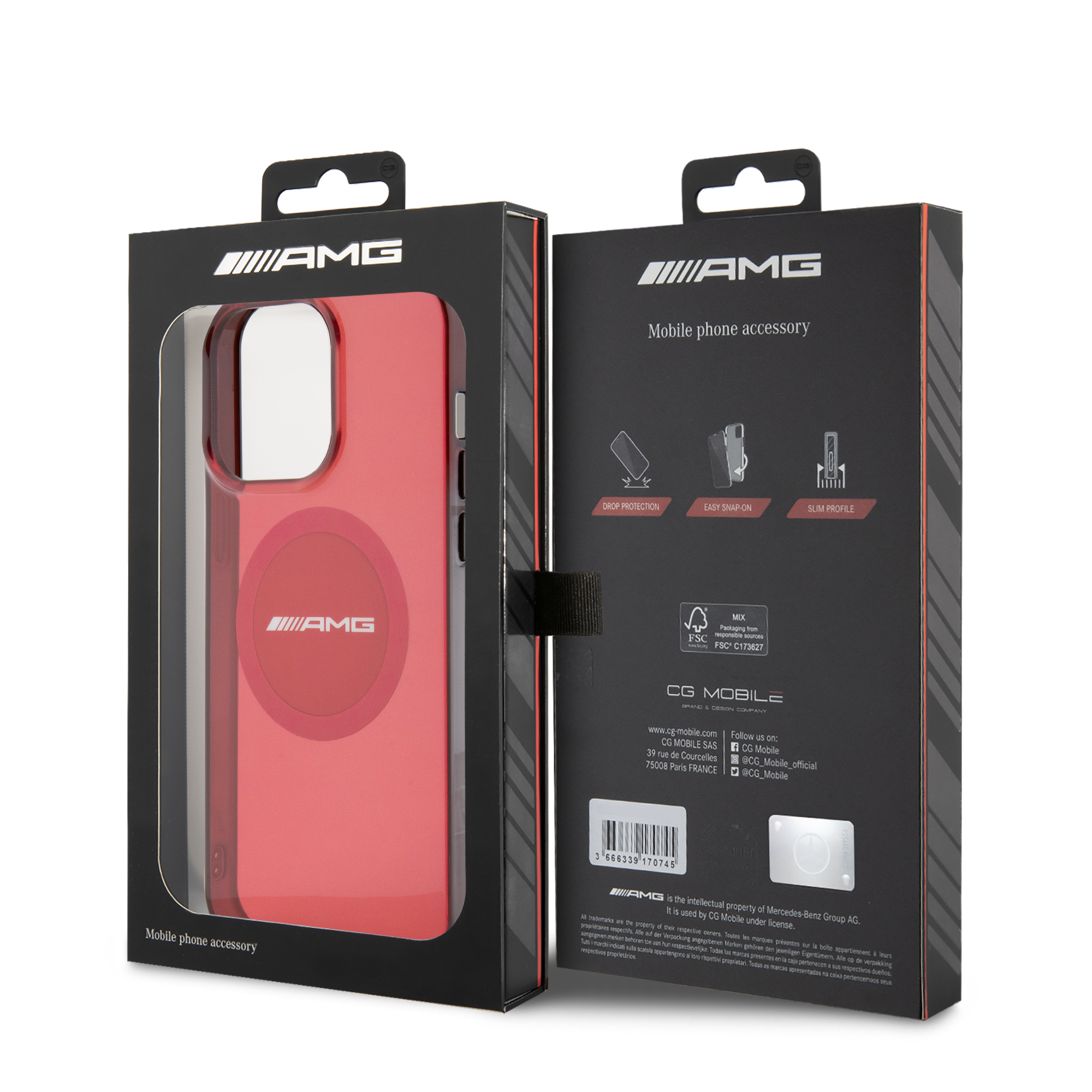 for iphone 15 pro max amg transparent magsafe case red (amg#122)