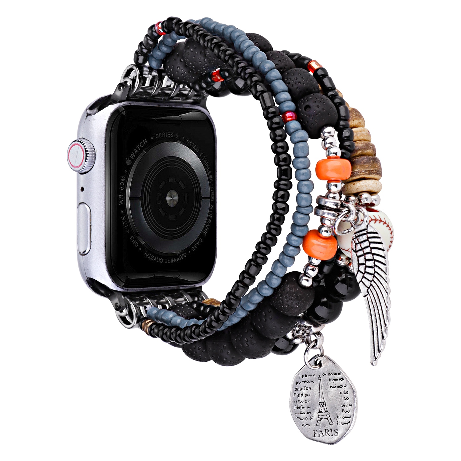 for apple watch size 38/40/41mm beads ornaments watchband black