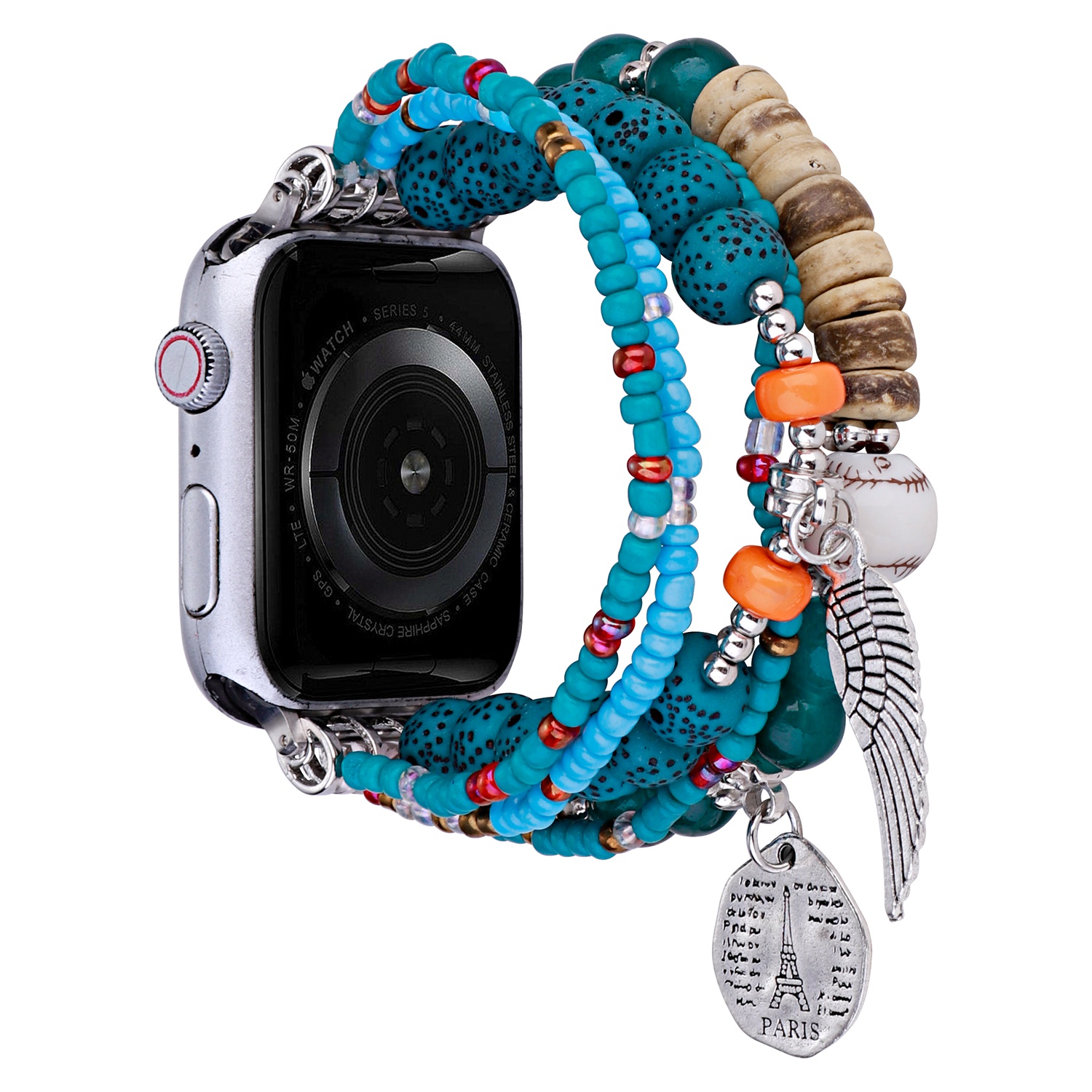 for apple watch size 38/40/41mm beads ornaments watchband light blue