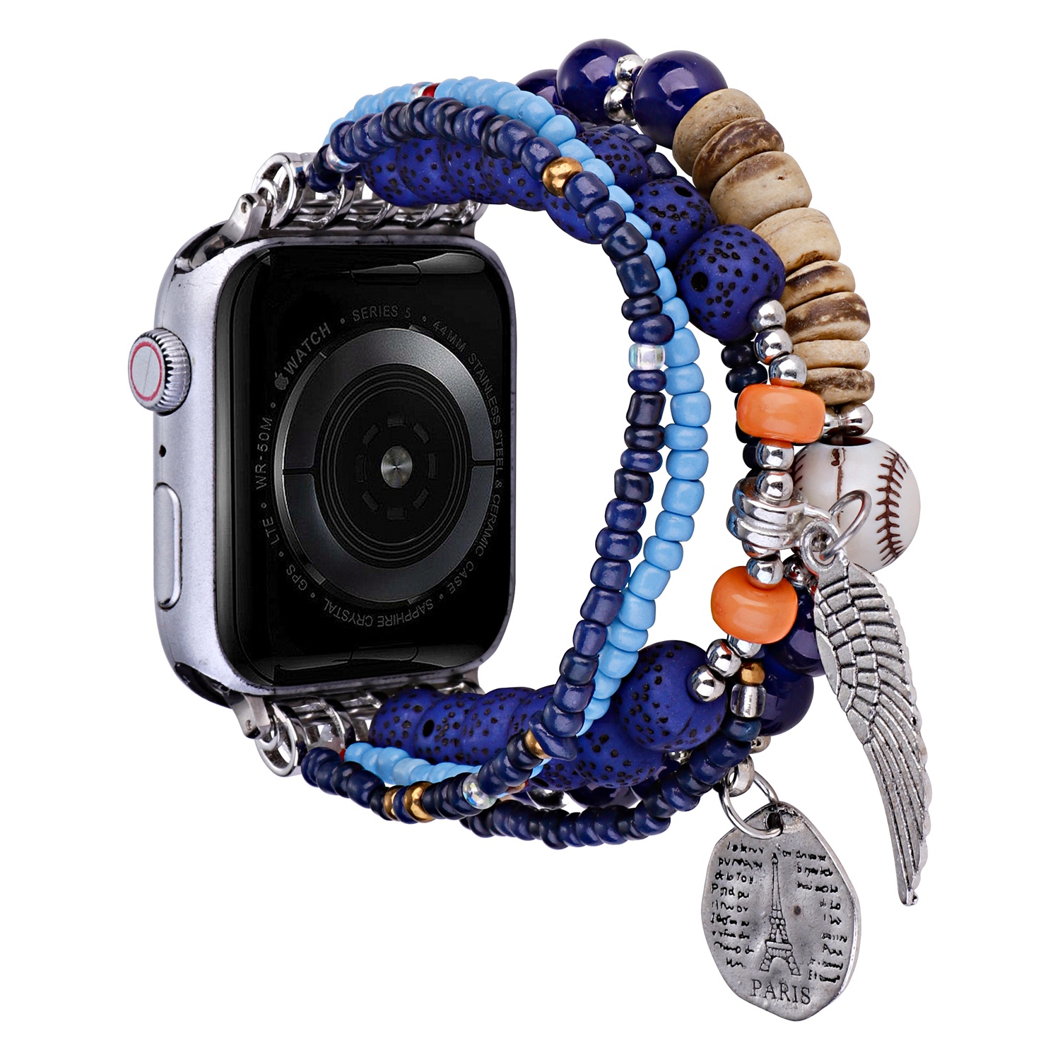 for apple watch size 38/40/41mm beads ornaments watchband navy blue