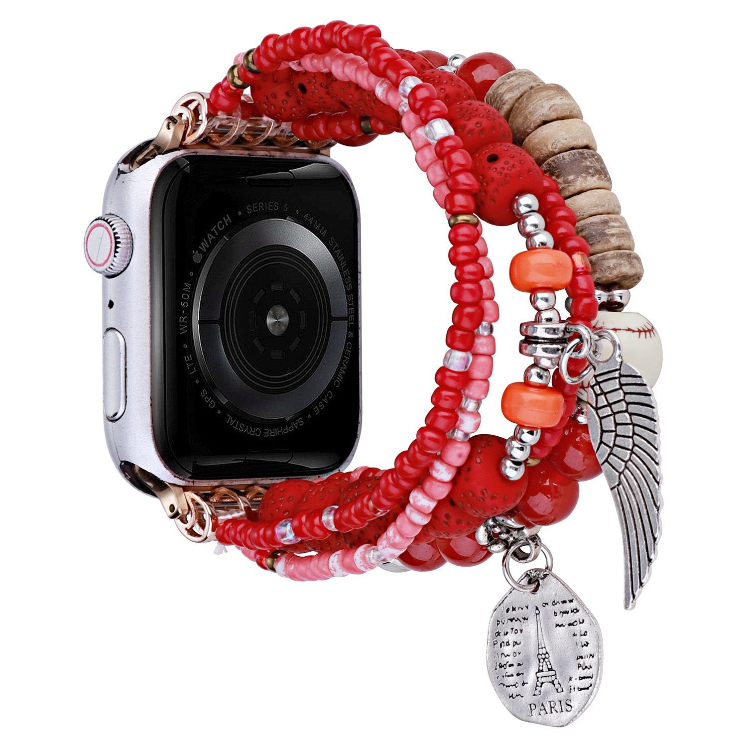for apple watch size 38/40/41mm beads ornaments watchband red
