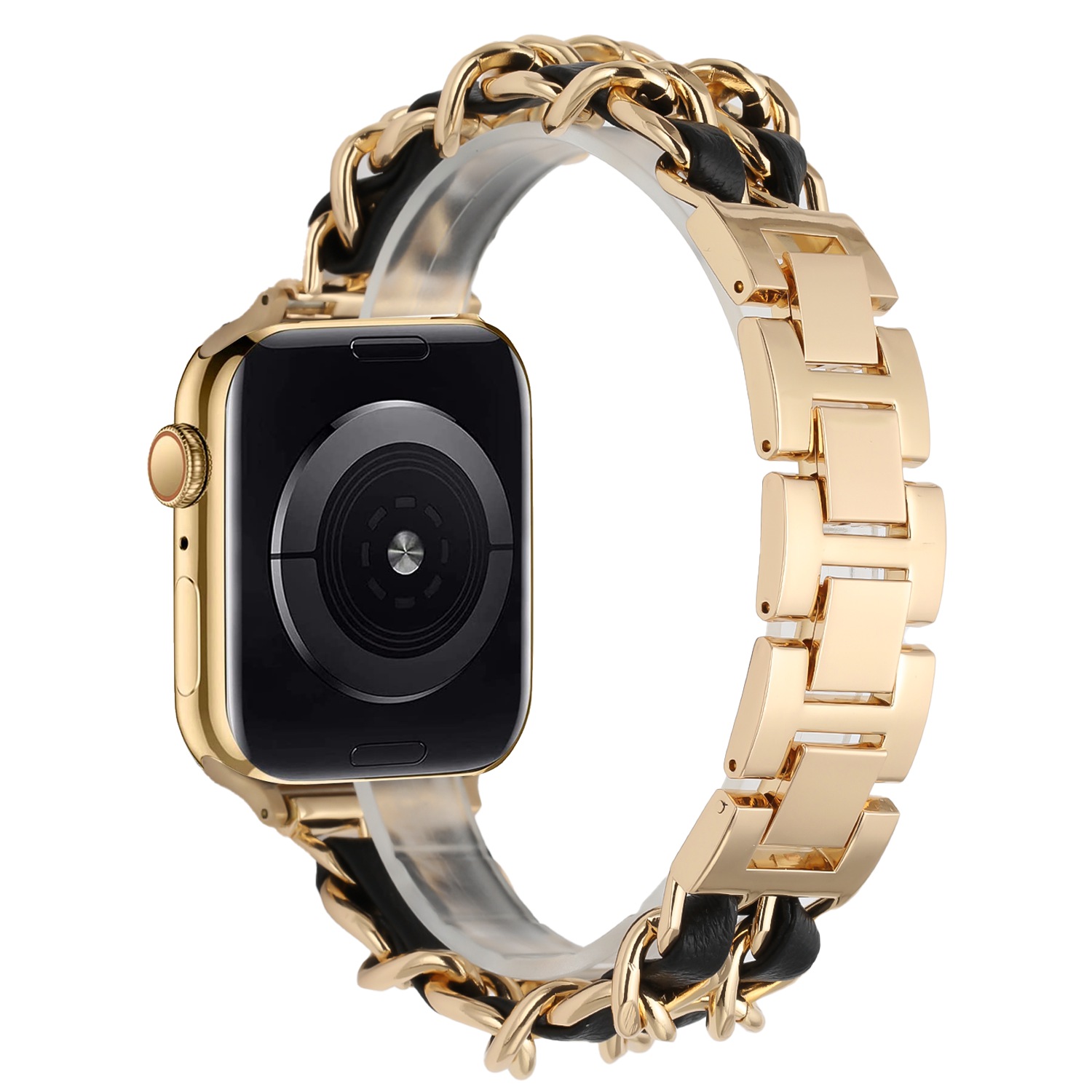 for apple watch size 38/40/41mm beautiful zinc alloy leather watch band gold+black
