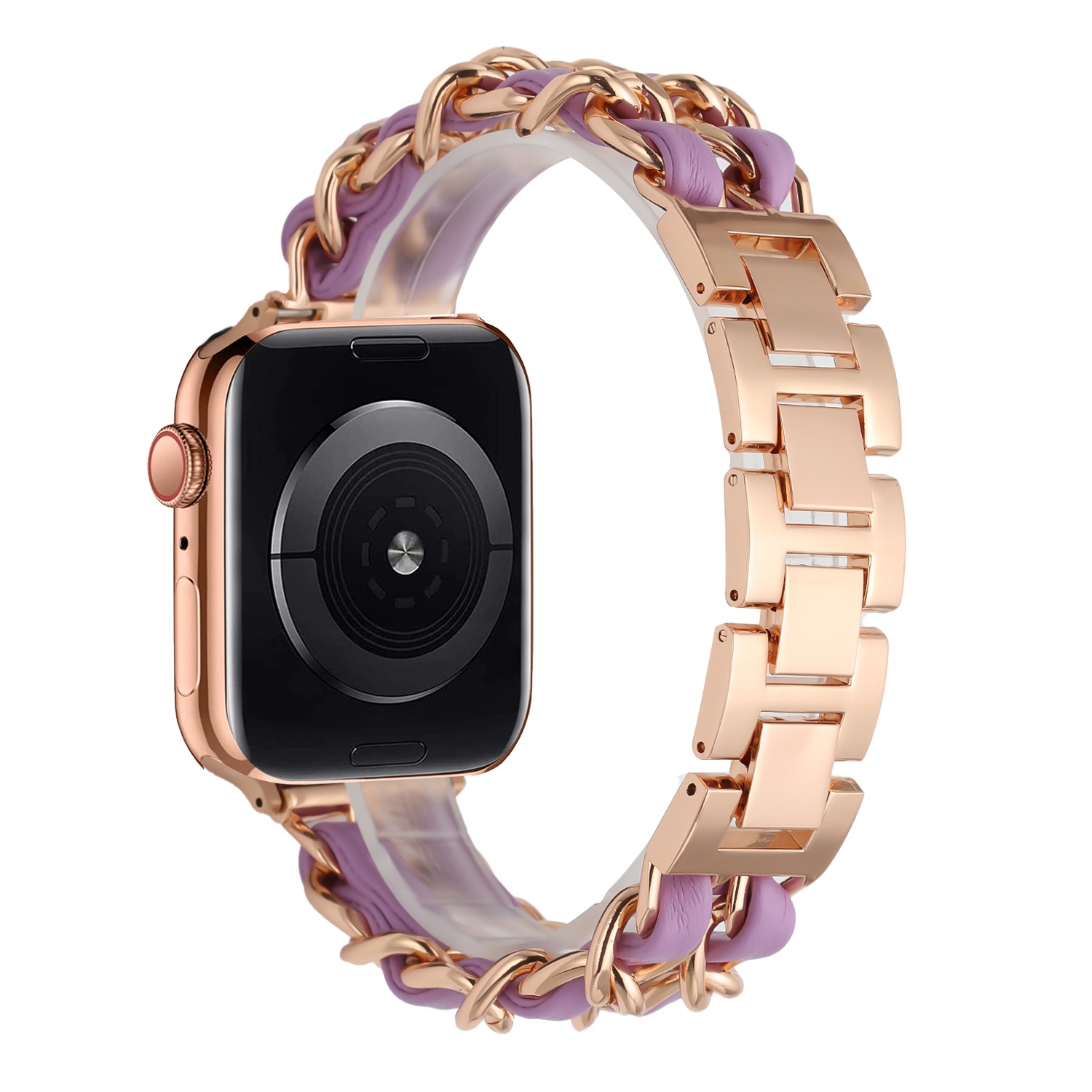 for apple watch size 38/40/41mm beautiful zinc alloy leather watch band rose gold+purple