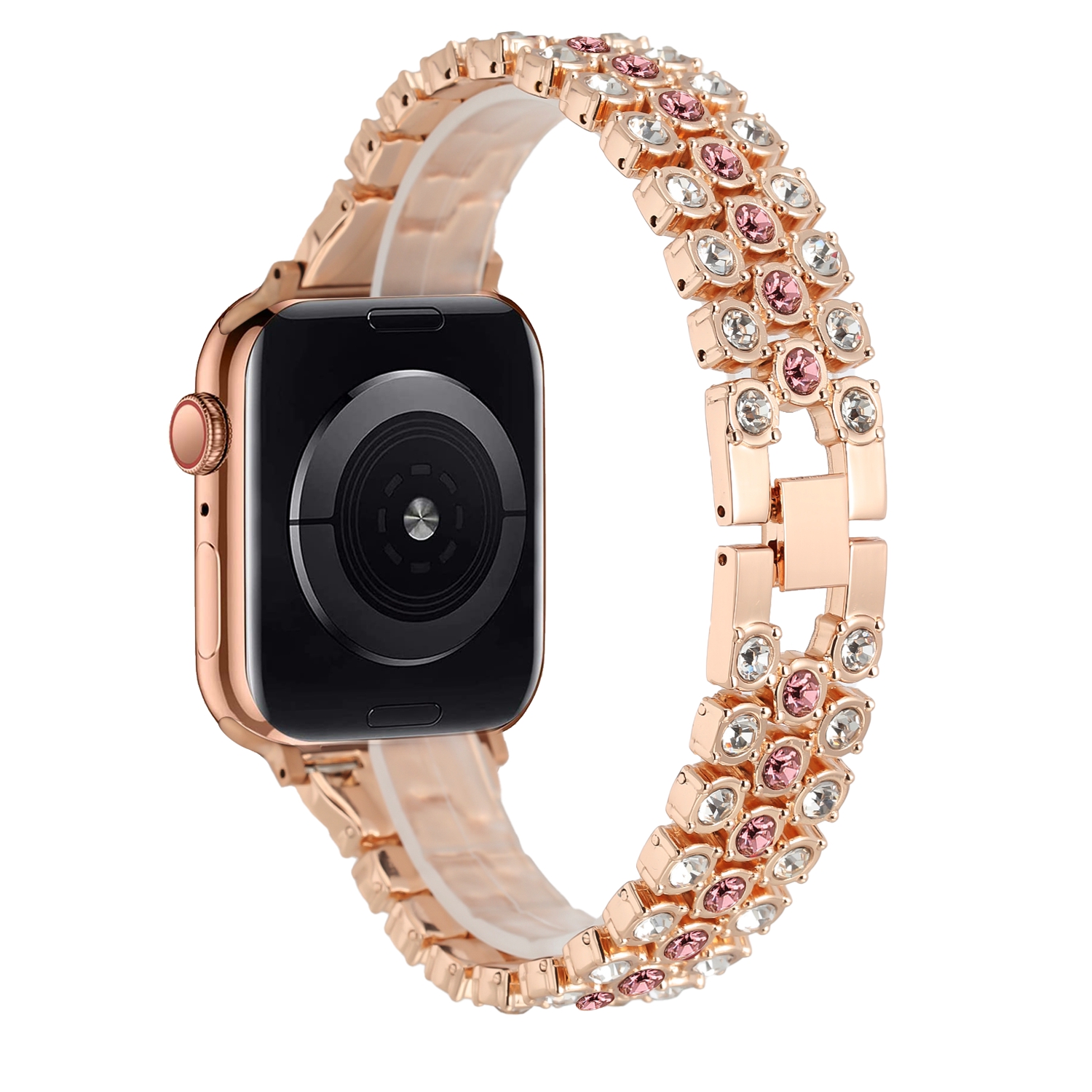 for apple watch size ultra 49/42/44/45mm chrome diamond watch band gold/pink