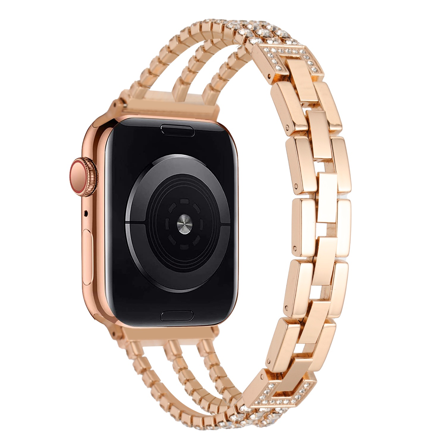 for apple watch size 38/40/41mm diamond bling zinc alloy watch band rose gold