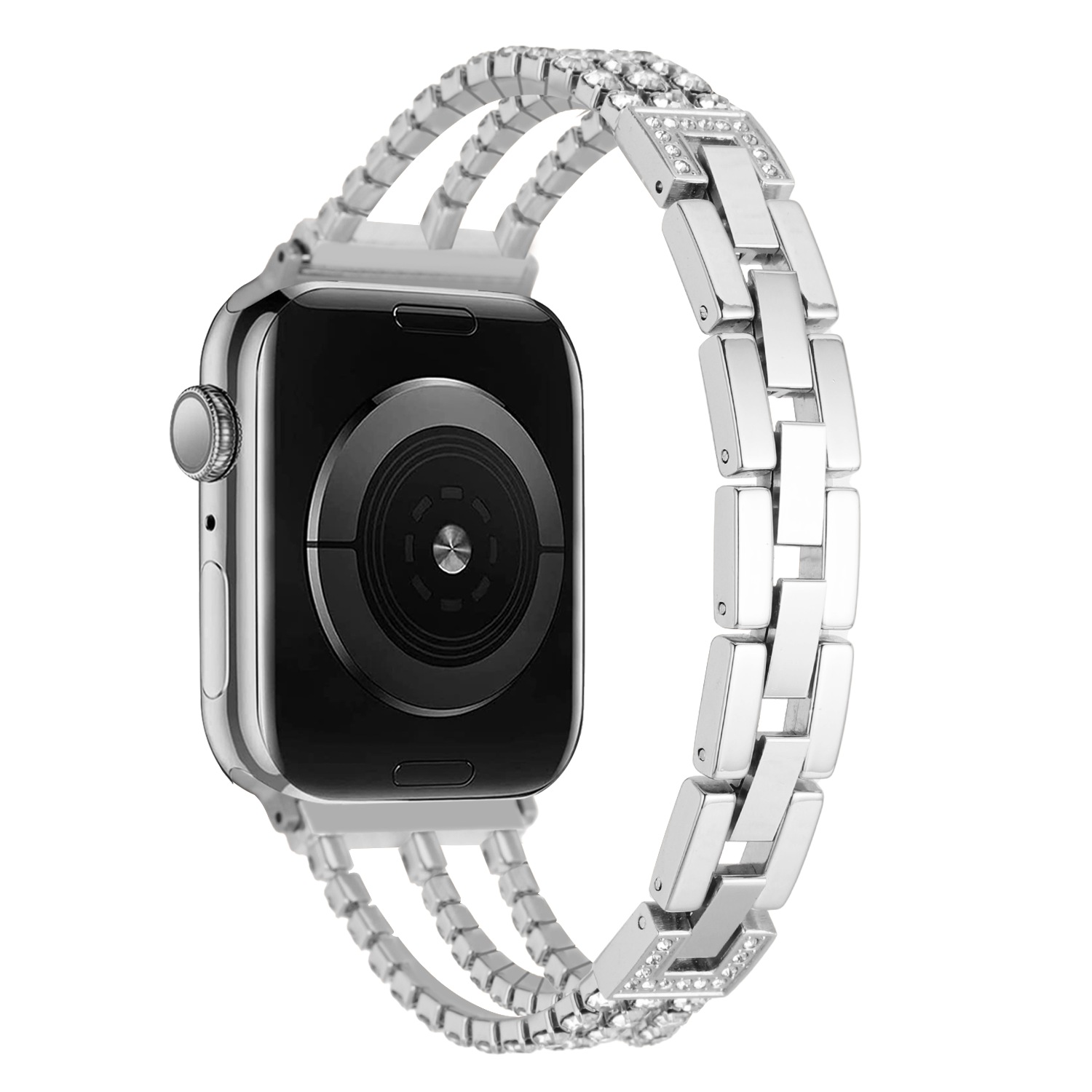for apple watch size ultra 49/42/44/45mm diamond bling zinc alloy watch band silver