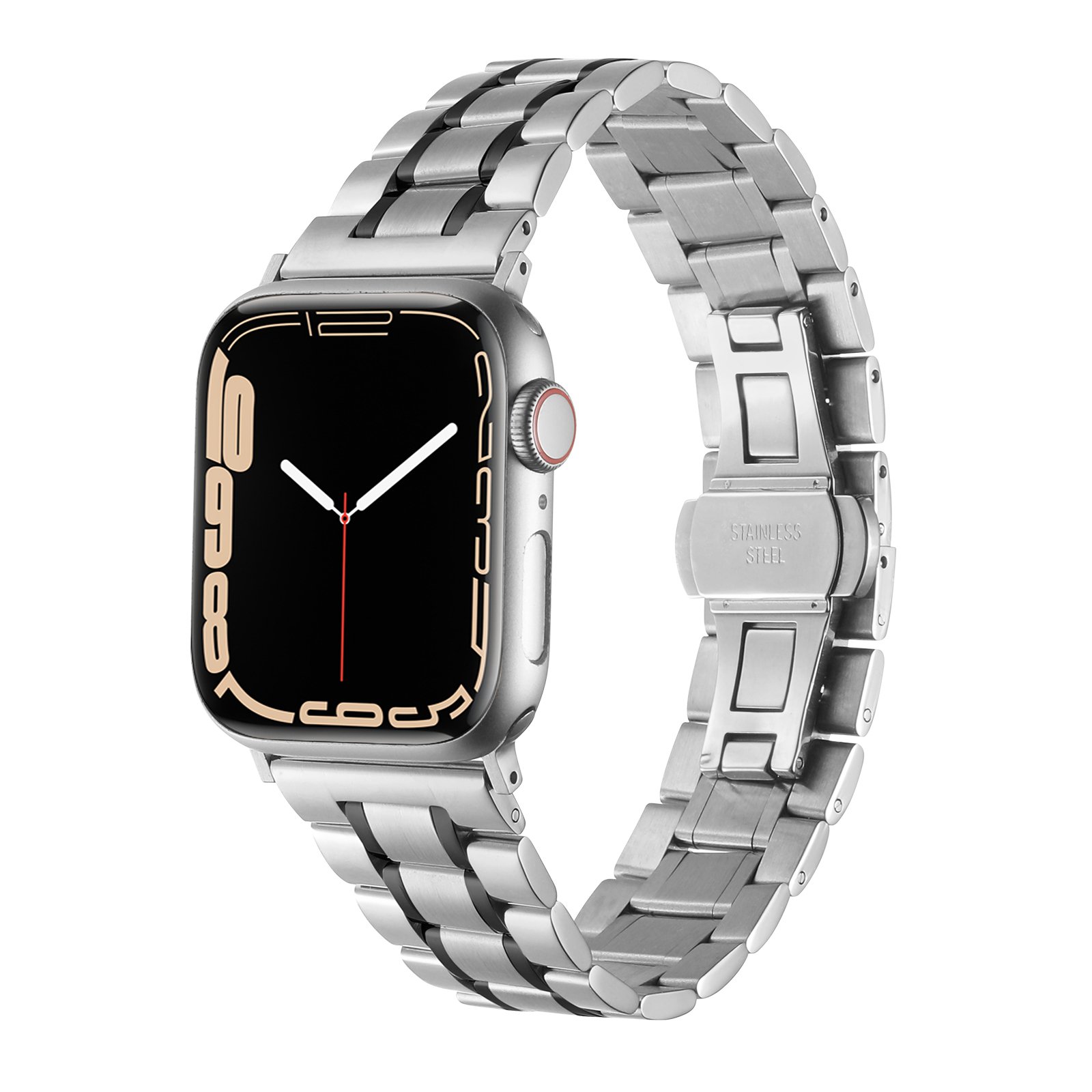 for apple watch size 38/40/41mm executive metal watch band silver+black