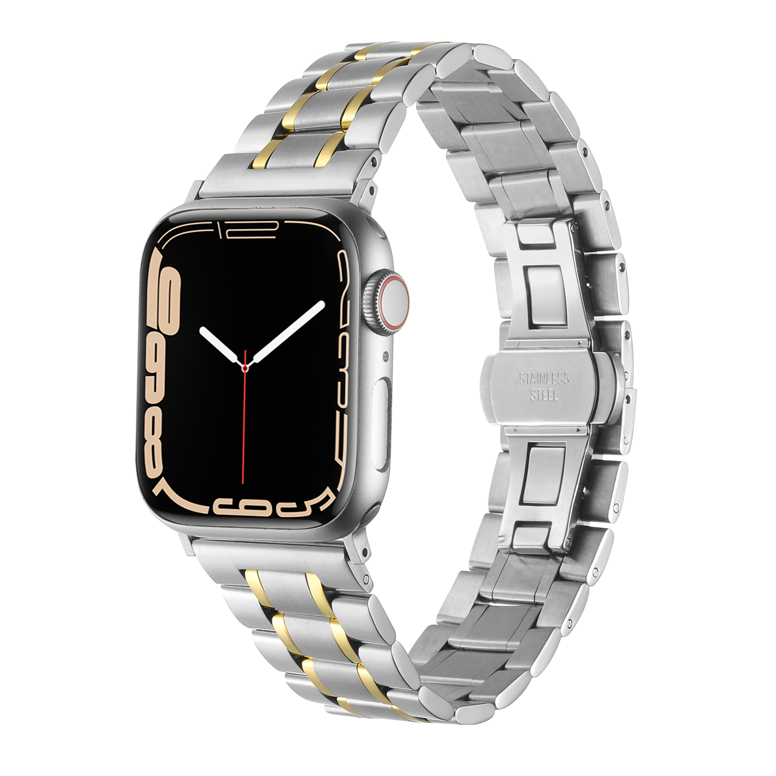 for apple watch size ultra 49/42/44/45mm executive metal watch band silver+gold