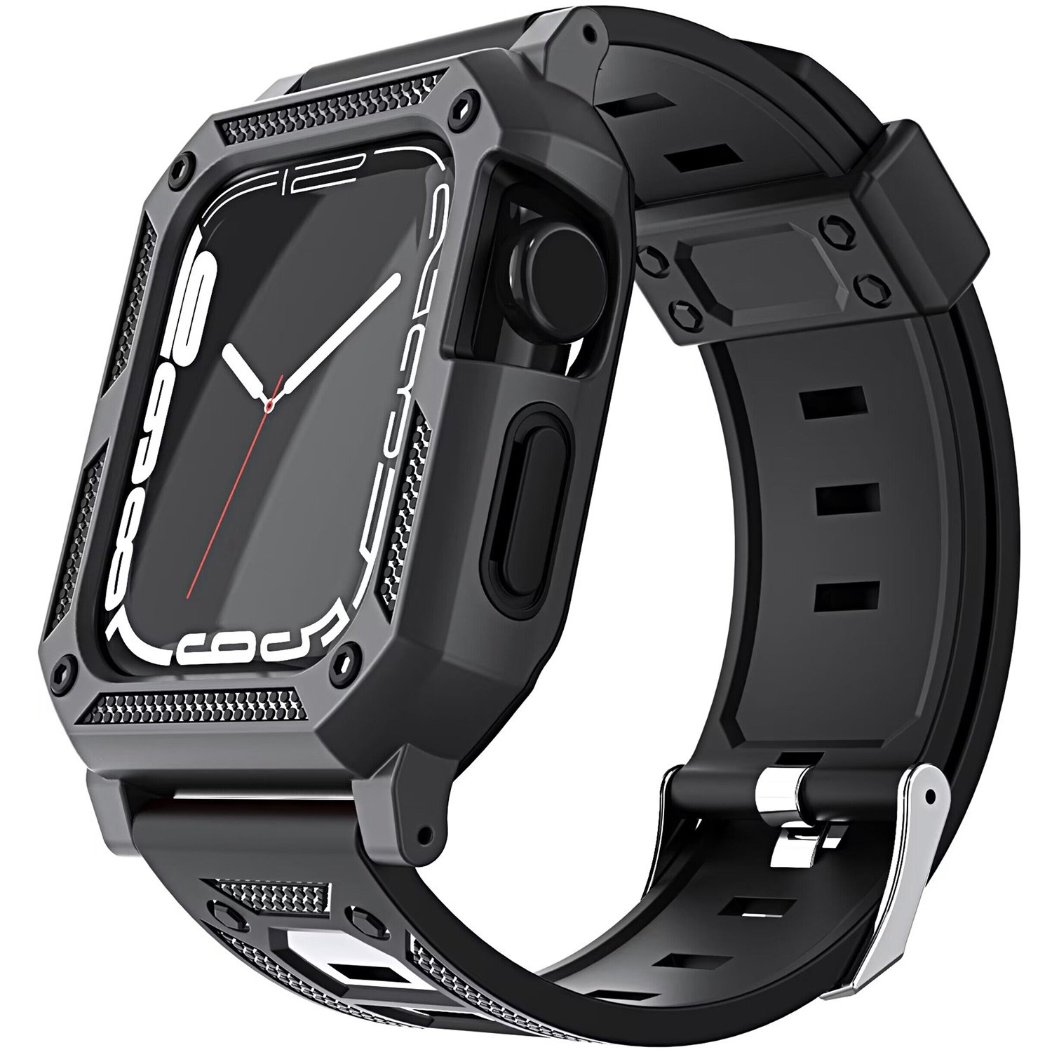 for apple watch size 38/40/41mm full protection tough hybrid watch case + band black