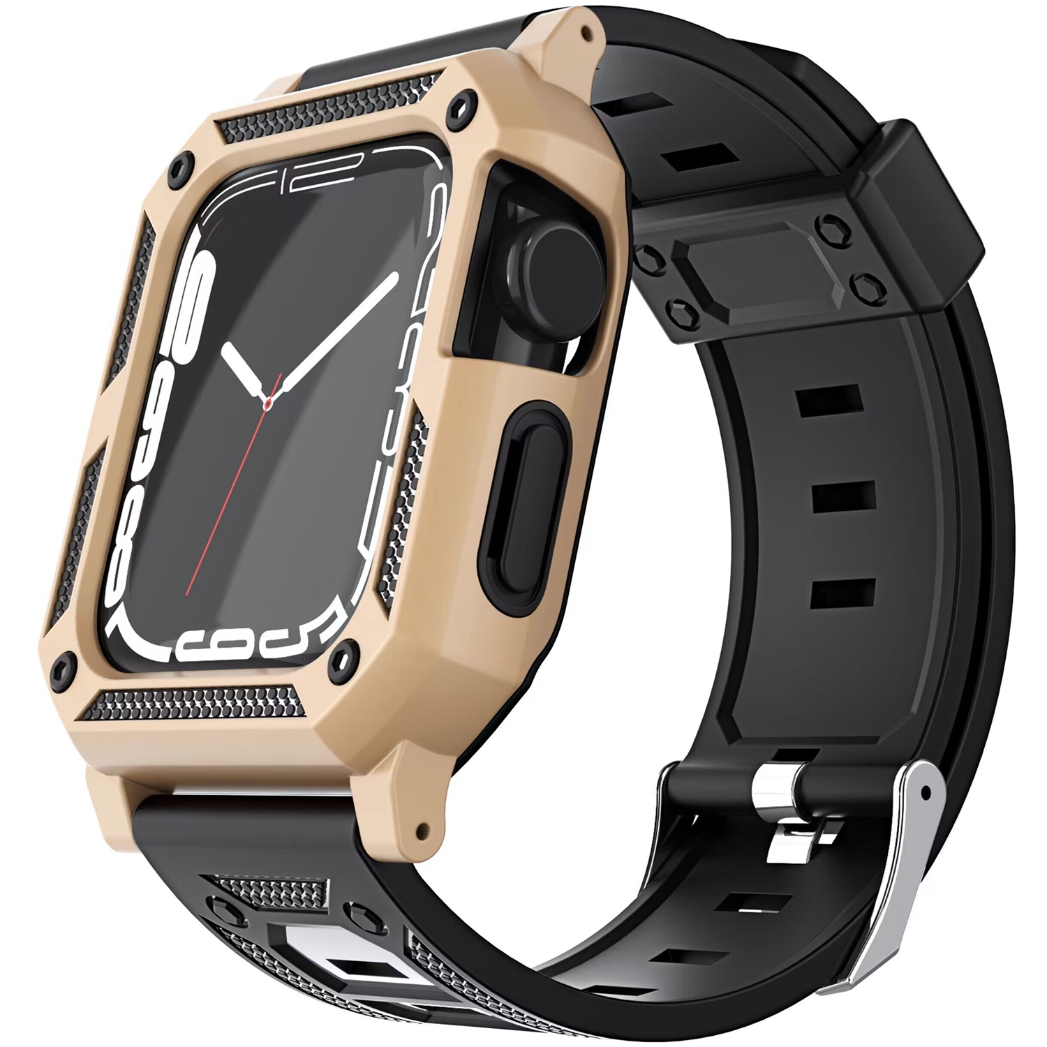 for apple watch size 42/44/45mm ultra 49mm full protection tough hybrid watch case + band gold