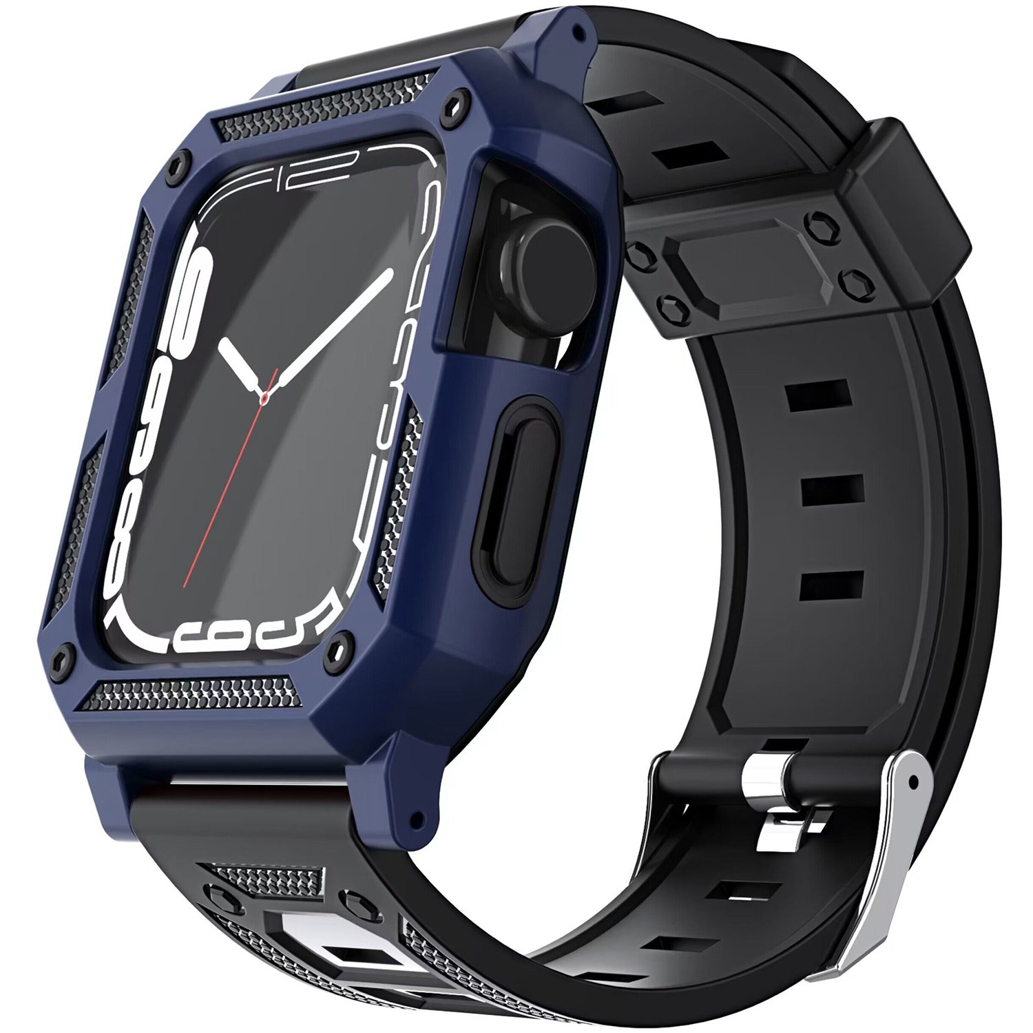 for apple watch size 38/40/41mm full protection tough hybrid watch case + band navy blue