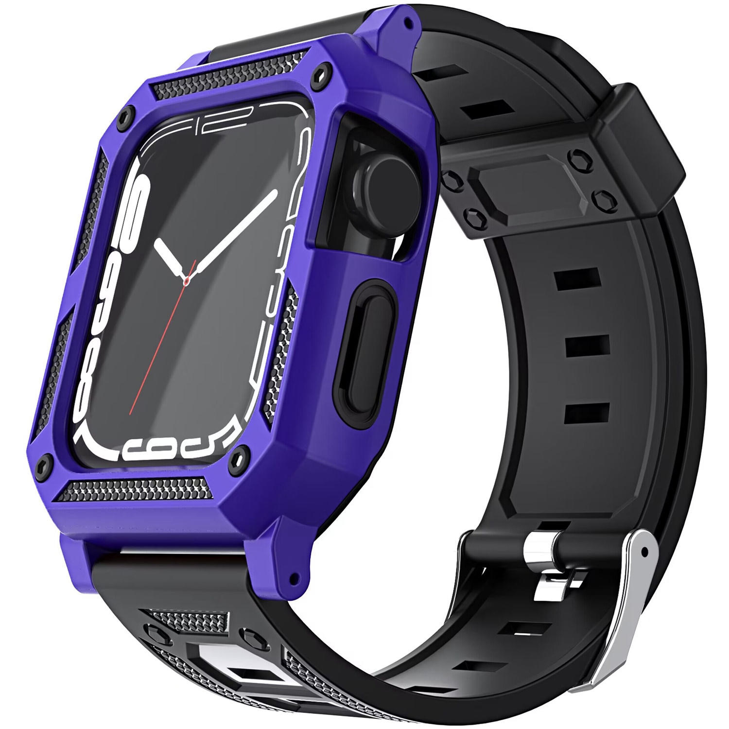 for apple watch size 42/44/45mm ultra 49mm full protection tough hybrid watch case + band purple