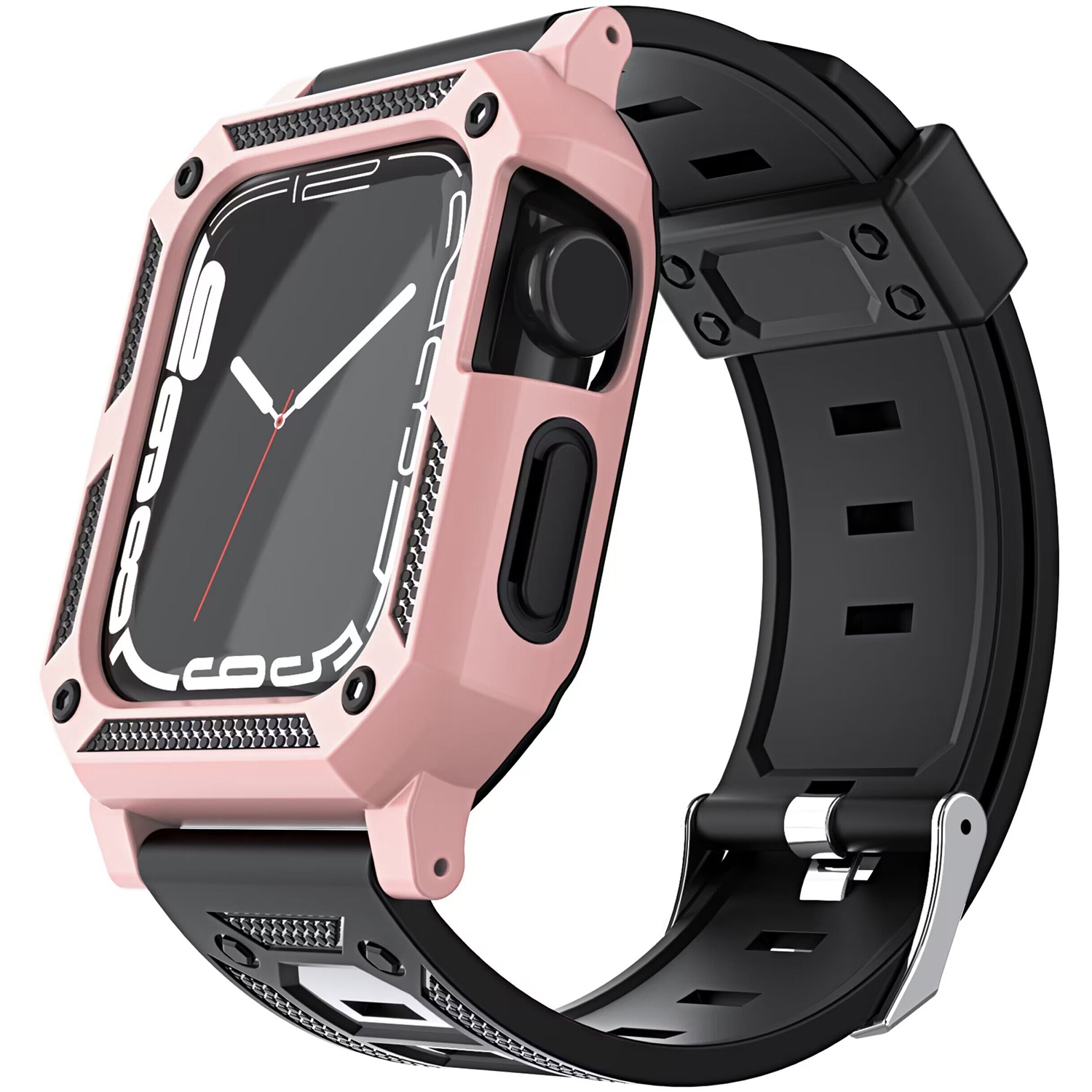 for apple watch size 42/44/45mm ultra 49mm full protection tough hybrid watch case + band rose gold