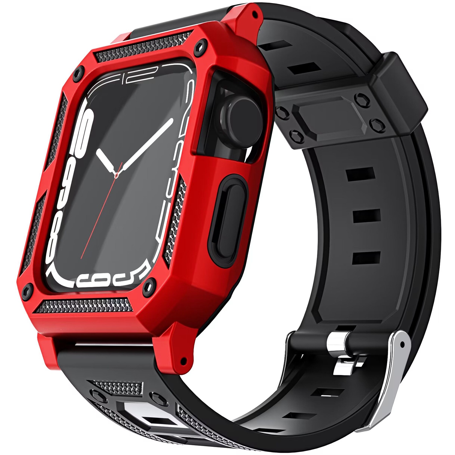 for apple watch size 42/44/45mm ultra 49mm full protection tough hybrid watch case + band red