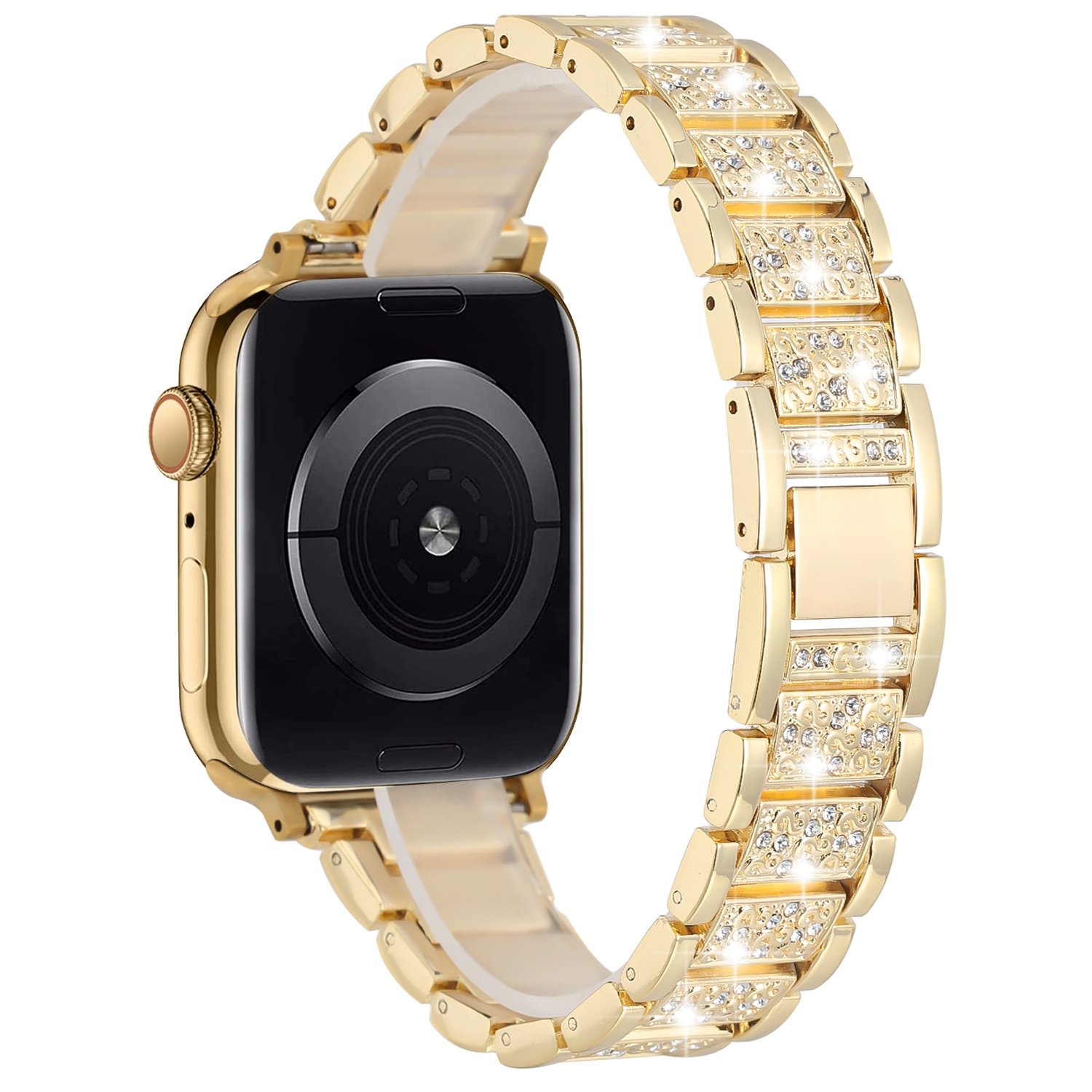 for apple watch size ultra 49/42/44/45mm gem diamond bling zinc alloy watch band gold