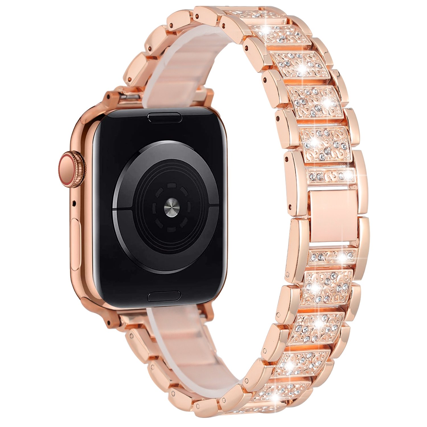 for apple watch size 38/40/41mm gem diamond bling zinc alloy watch band rose gold