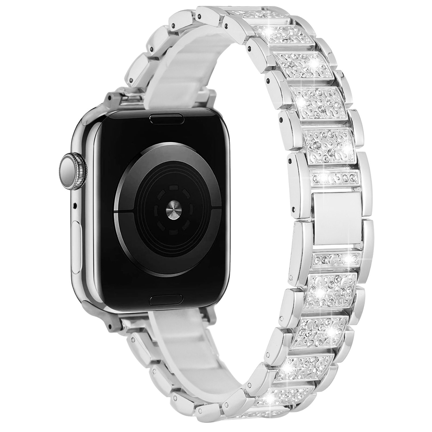 for apple watch size ultra 49/42/44/45mm gem diamond bling zinc alloy watch band silver