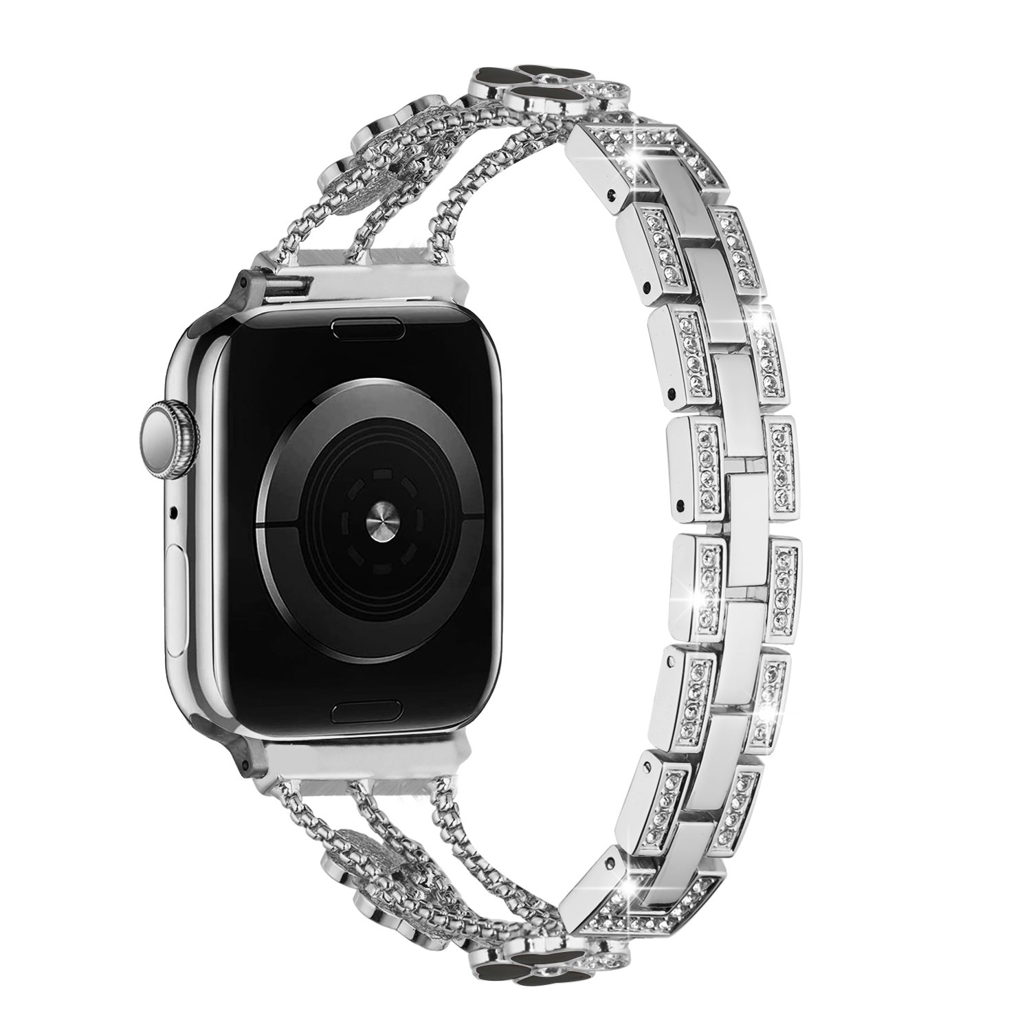 for apple watch size ultra 49/42/44/45mm heart diamond zinc alloy watch band silver+black heart accessory