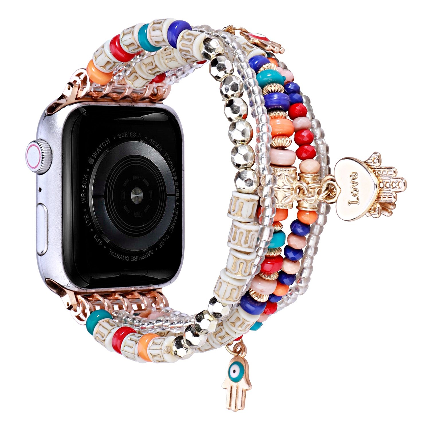 for apple watch size 38/40/41mm love pendant ornaments beads watchband colorful