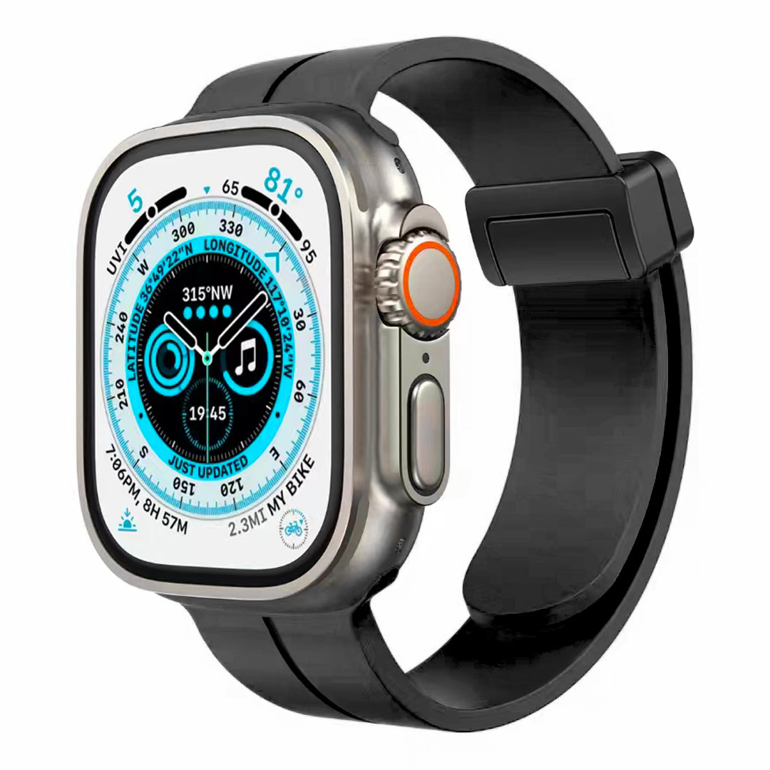 for apple watch size 42/44/45mm magnetic buckle premium silicone watch band black