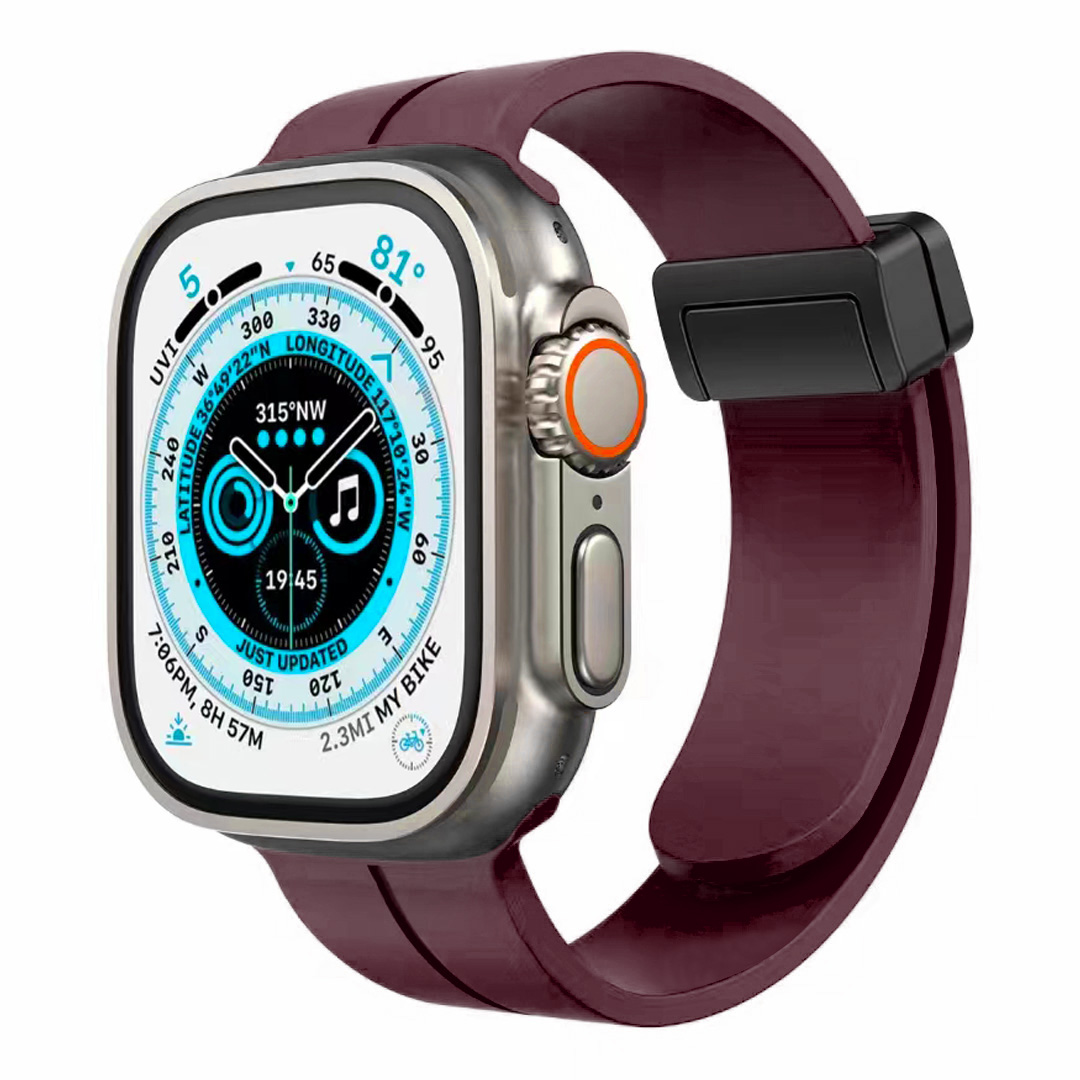 for apple watch size 42/44/45mm magnetic buckle premium silicone watch band burgundy