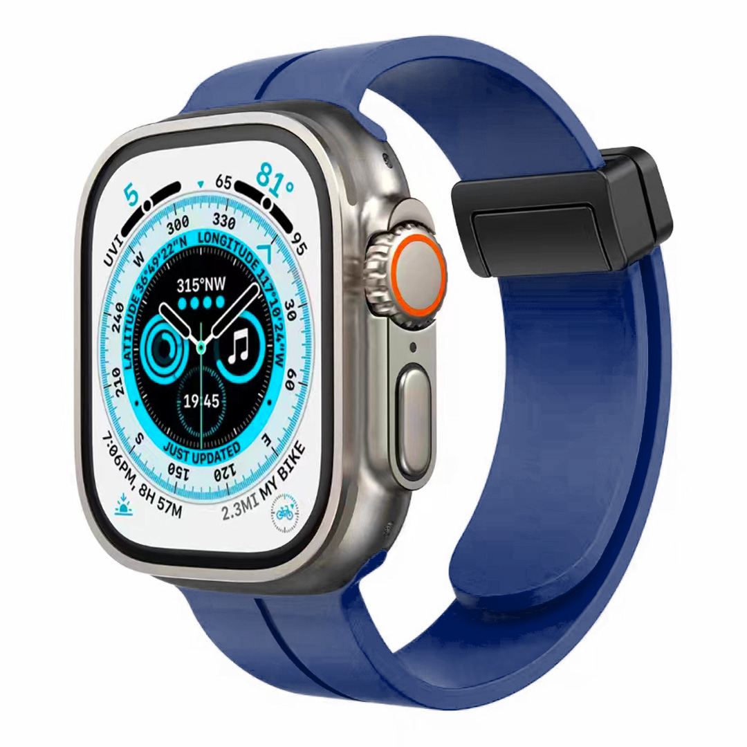 for apple watch size 42/44/45mm magnetic buckle premium silicone watch band blue