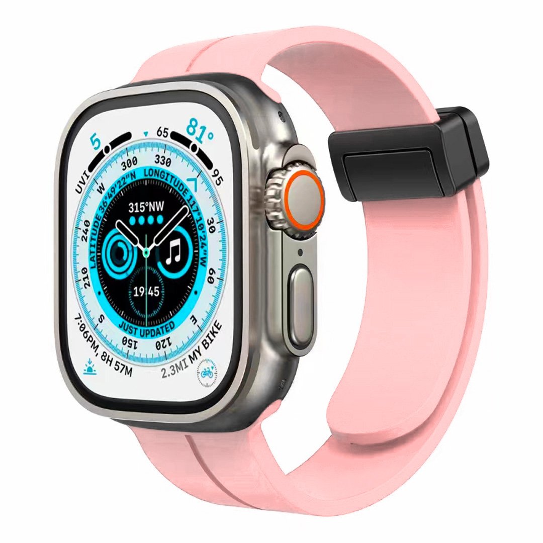 for apple watch size 42/44/45mm magnetic buckle premium silicone watch band light pink