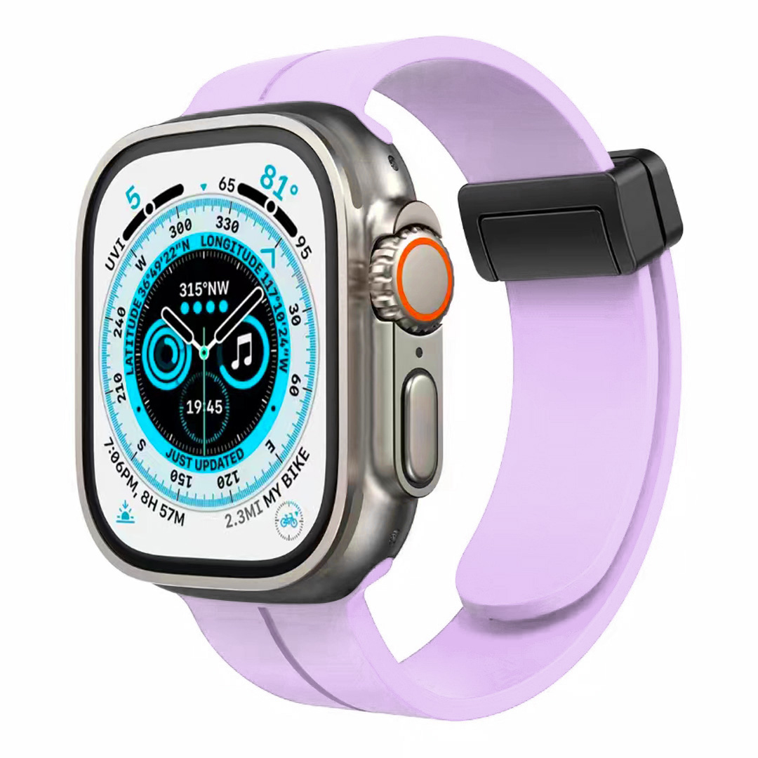 for apple watch size 42/44/45mm magnetic buckle premium silicone watch band light purple