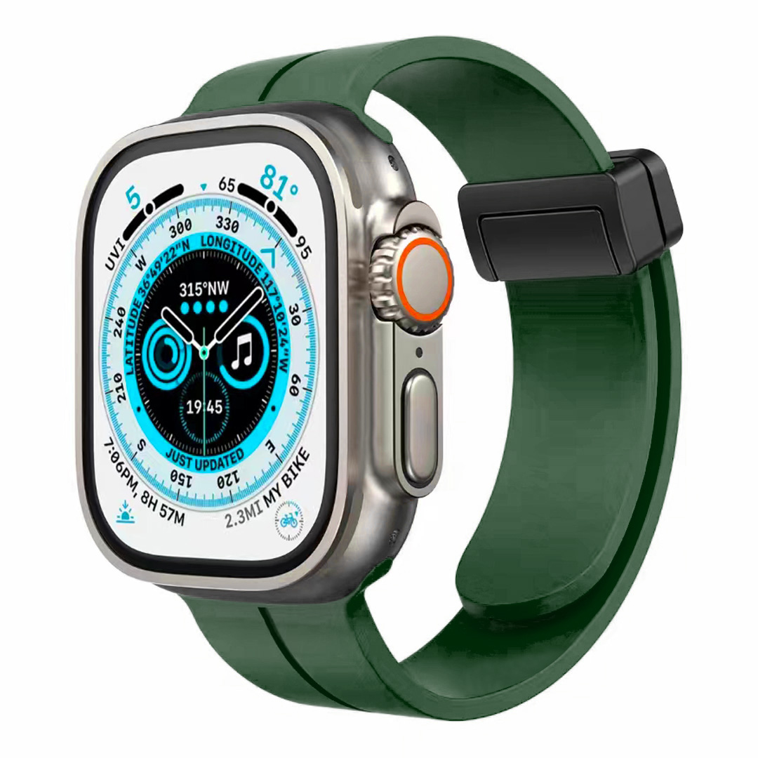 for apple watch size 42/44/45mm magnetic buckle premium silicone watch band midnight green