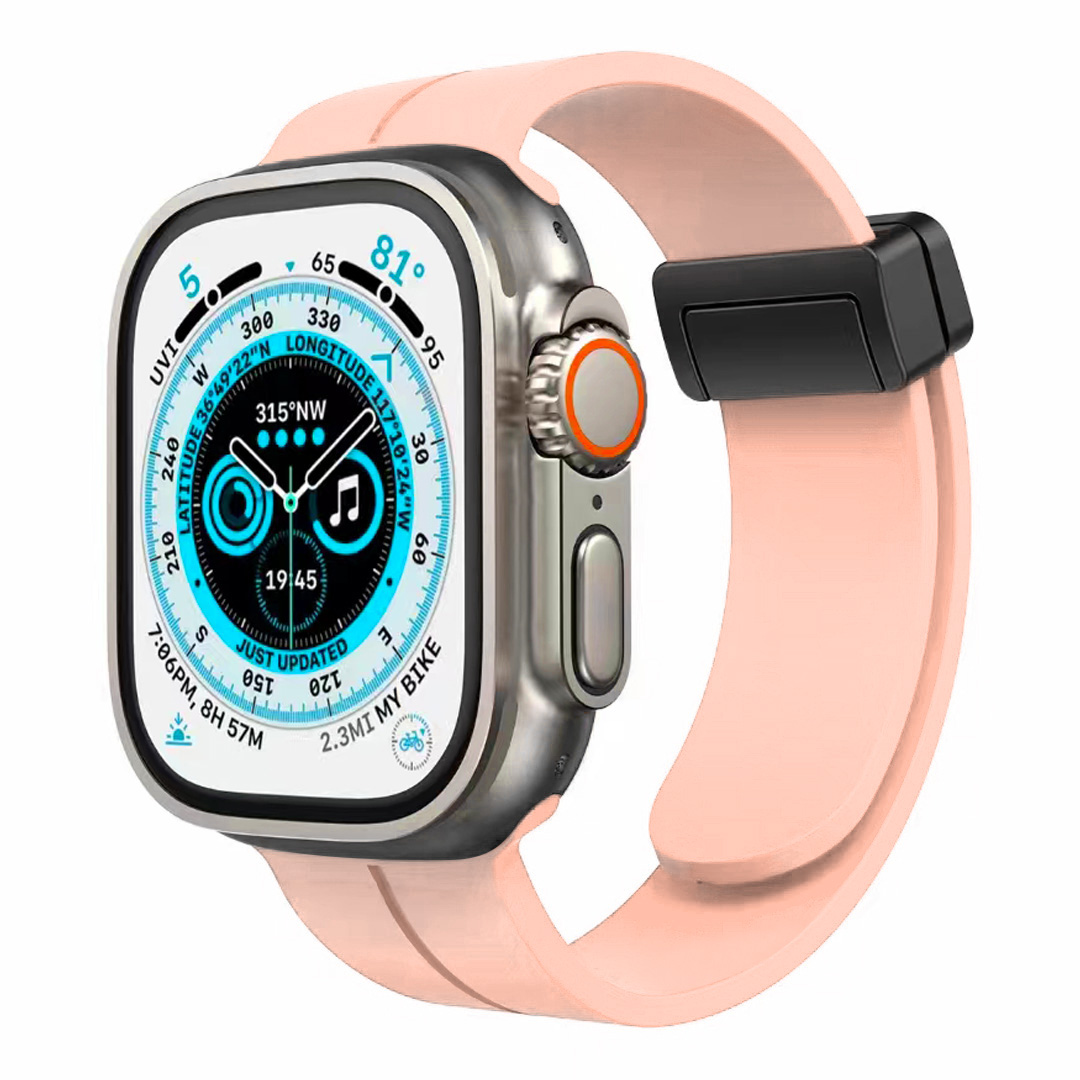 for apple watch size 42/44/45mm magnetic buckle premium silicone watch band rose gold