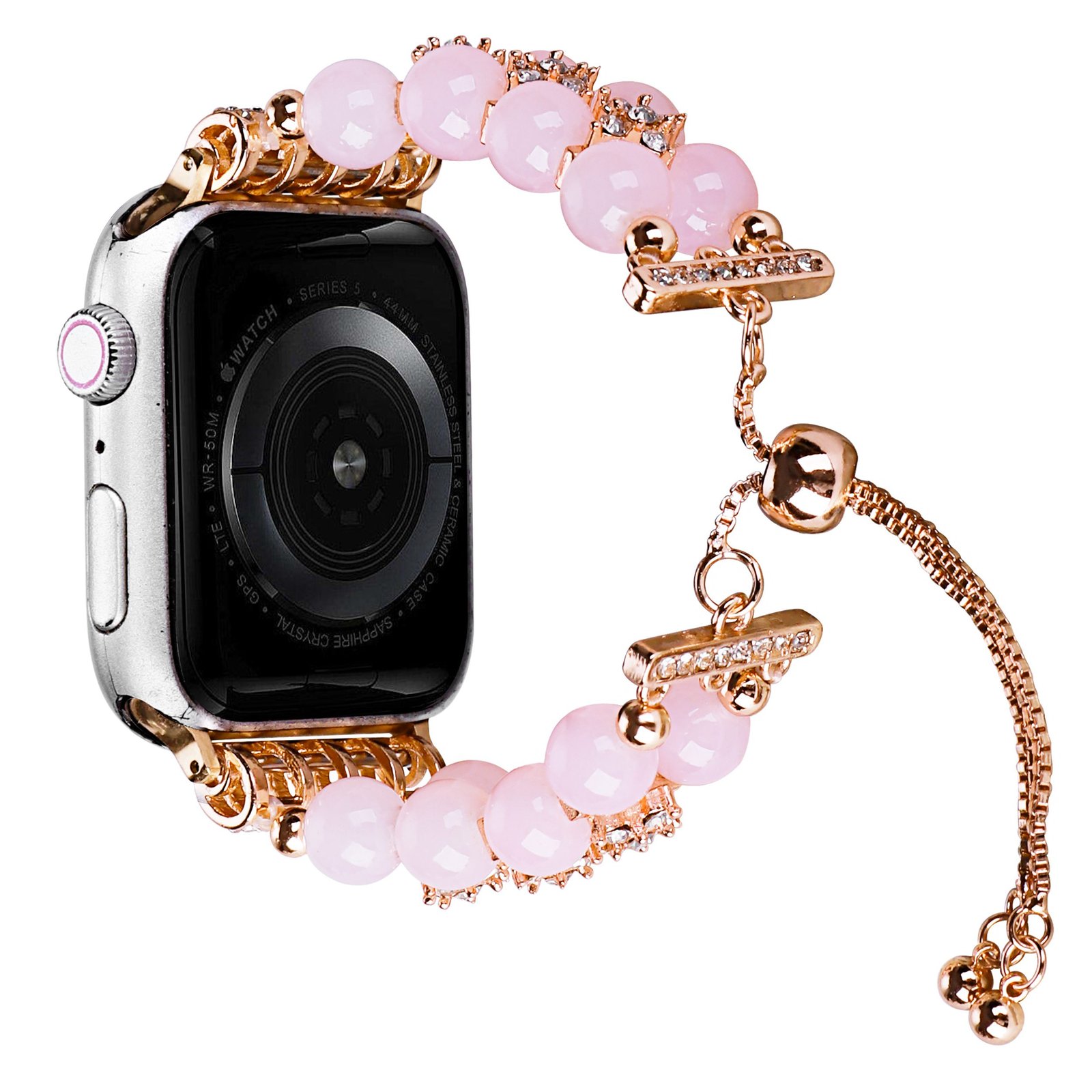 for apple watch size 38/40/41mm pearls strand beautiful metal watchband agate pink