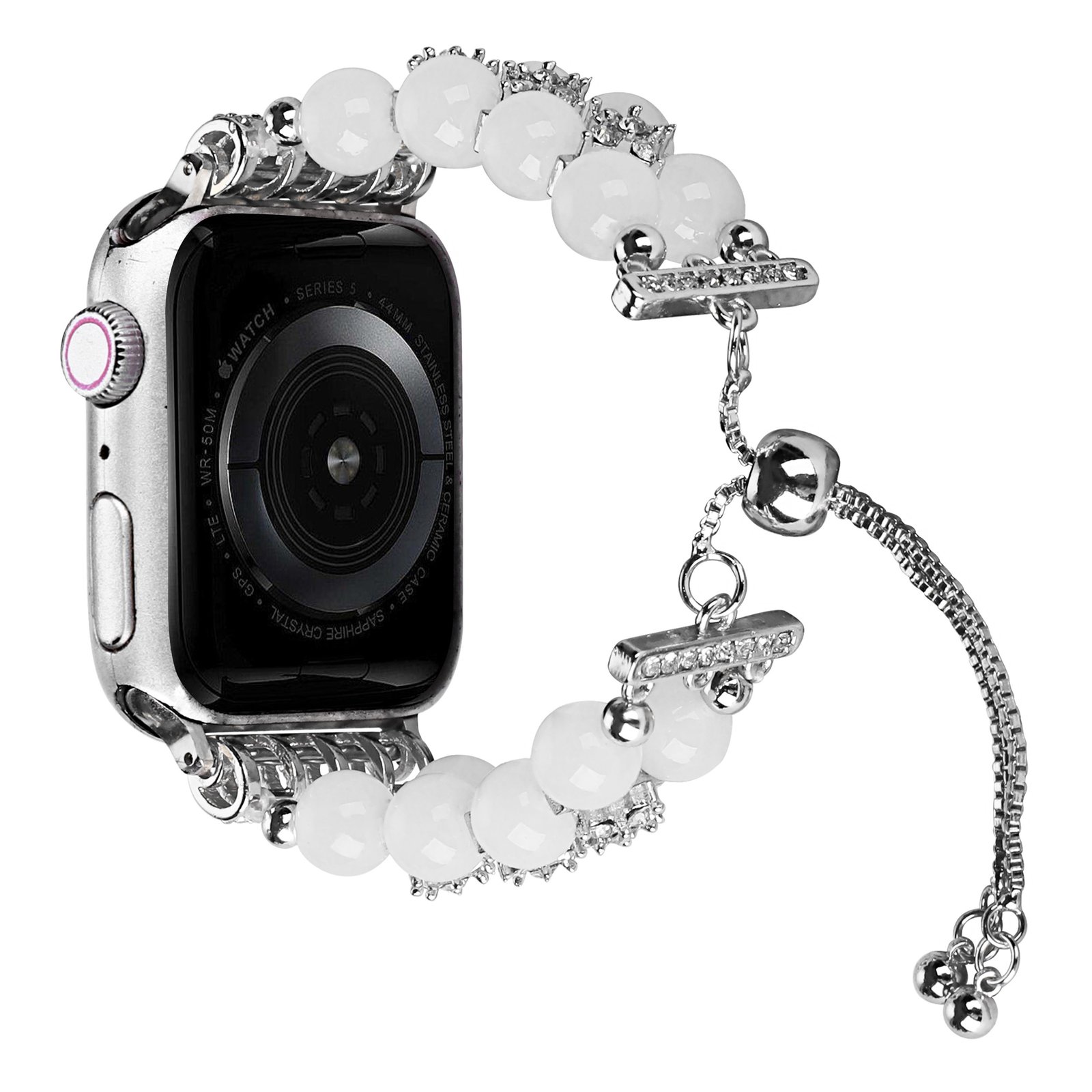 for apple watch size ultra 49/42/44/45mm pearls strand beautiful metal watchband pearl white