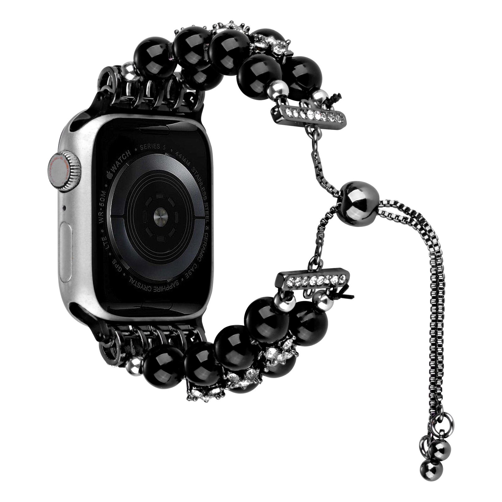 for apple watch size ultra 49/42/44/45mm pearls strand beautiful metal watchband black