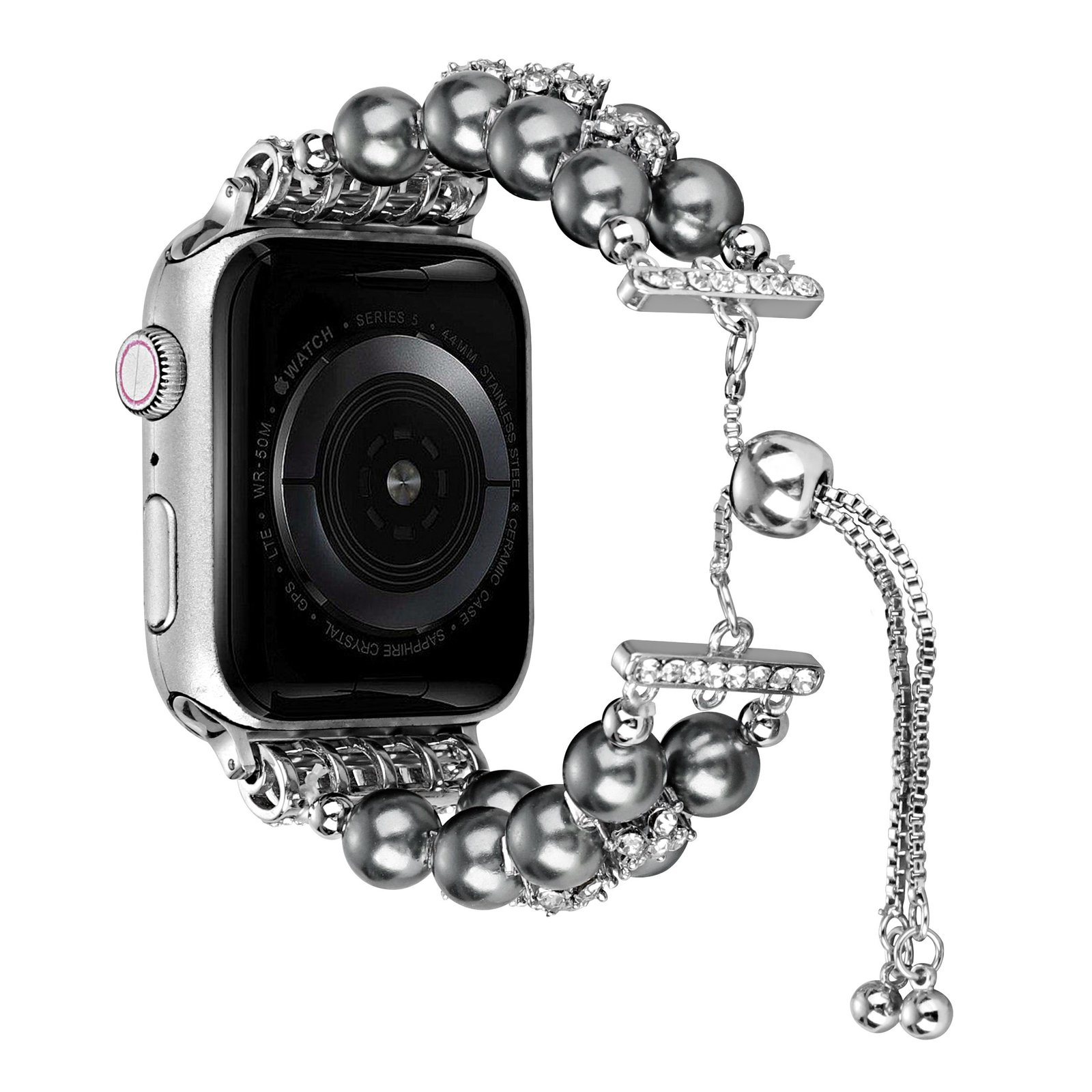 for apple watch size 38/40/41mm pearls strand beautiful metal watchband dark grey
