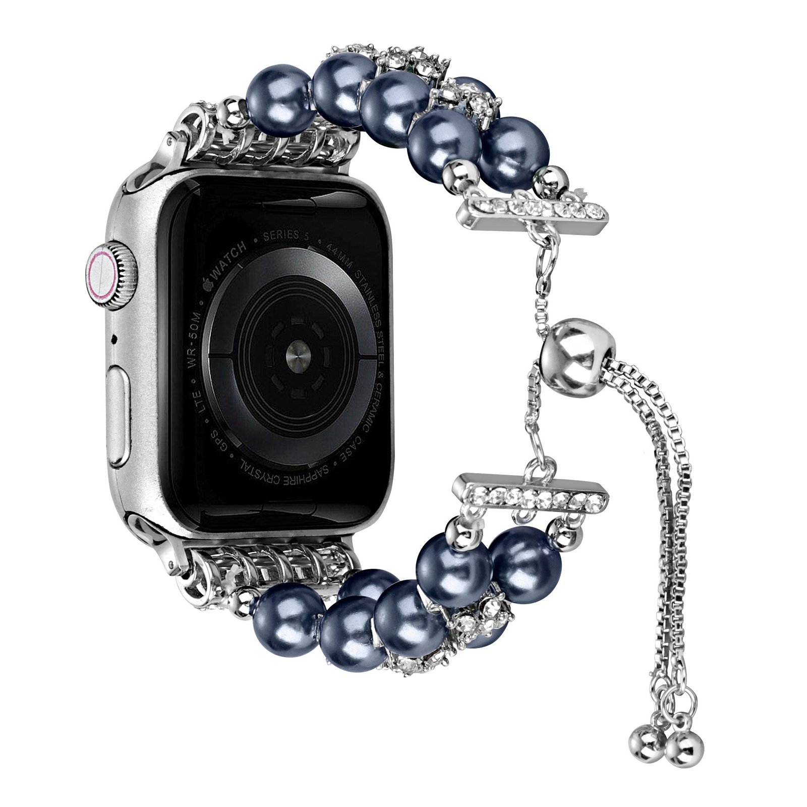 for apple watch size 38/40/41mm pearls strand beautiful metal watchband navy blue