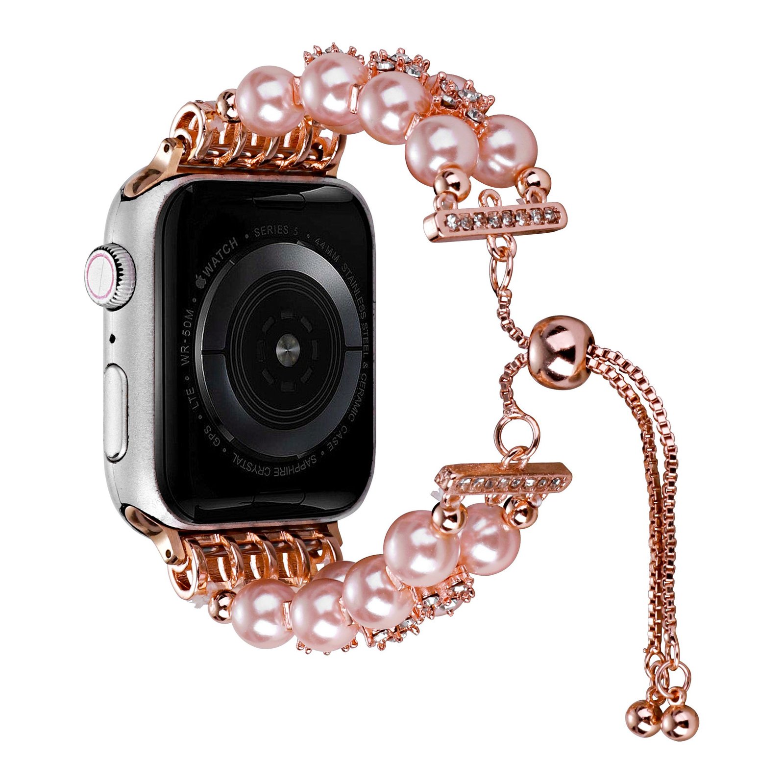 for apple watch size 38/40/41mm pearls strand beautiful metal watchband pearl pink