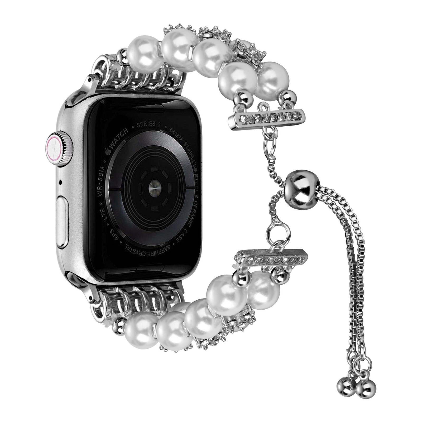 for apple watch size ultra 49/42/44/45mm pearls strand beautiful metal watchband agate white