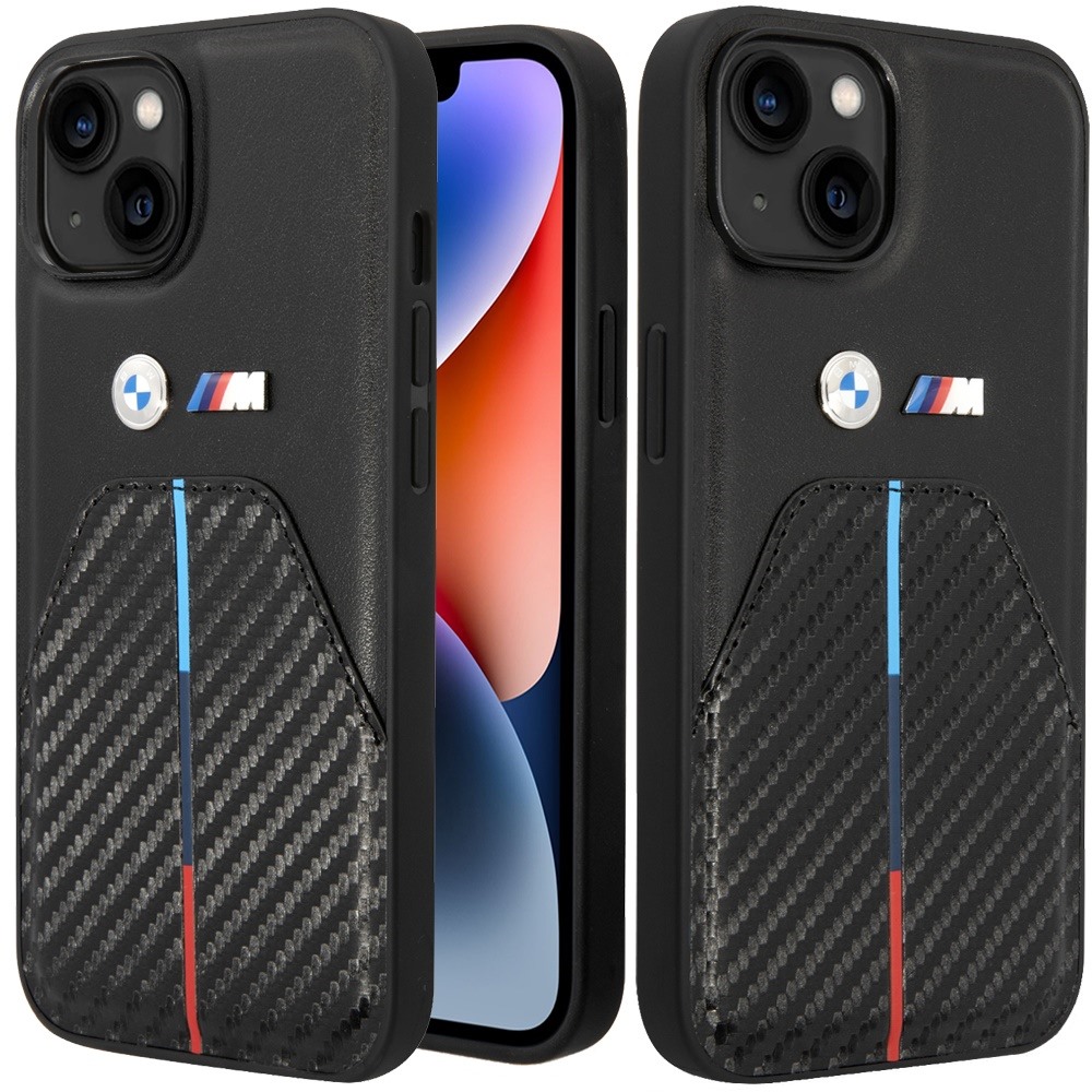 for apple iphone 14 plus (bmw) m hc pu carbon metal logos black (bmw#3)