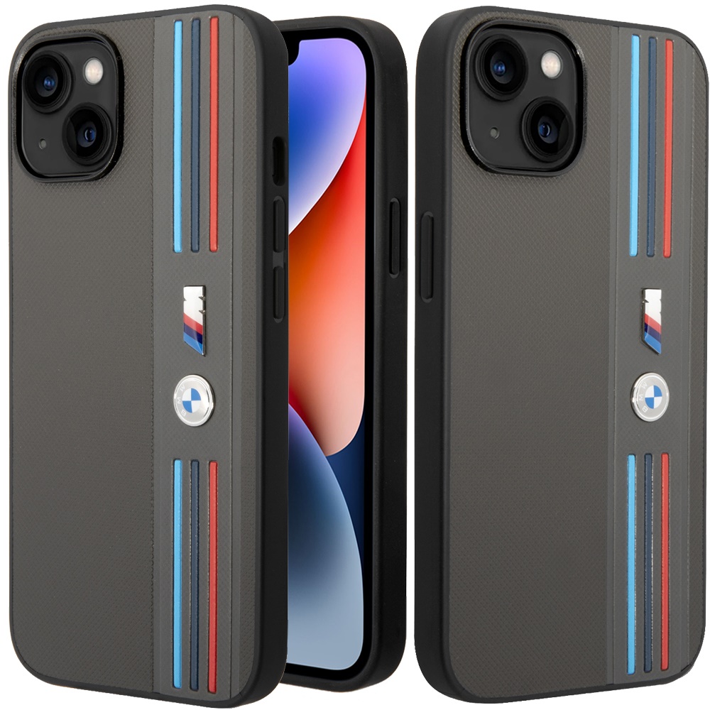 for apple iphone 14 plus (bmw) m hc pu mesh tricolor grey (bmw#5)