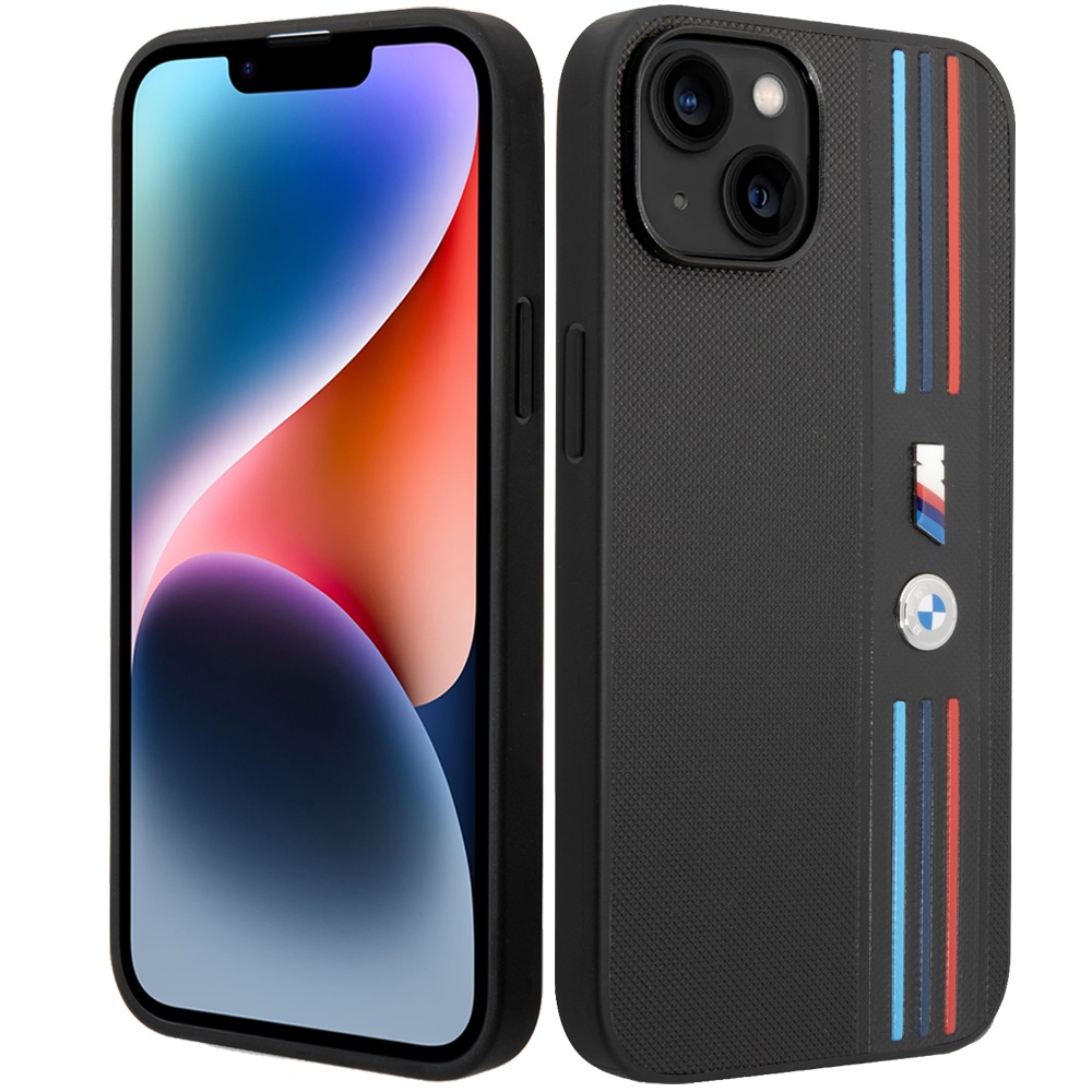 for apple iphone 14 plus (bmw) m hc pu mesh tricolor black (bmw#6)