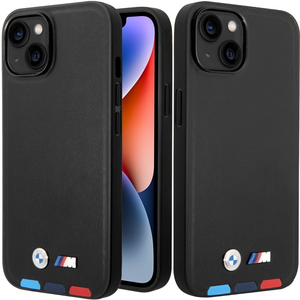 for apple iphone 14 plus (bmw) m hc pu hot stamp tricolor black (bmw#7)