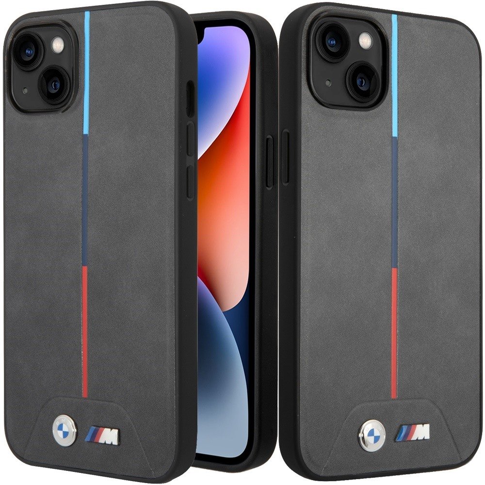 for apple iphone 14 plus (bmw) m hc pu quilted tricolor grey (bmw#8)