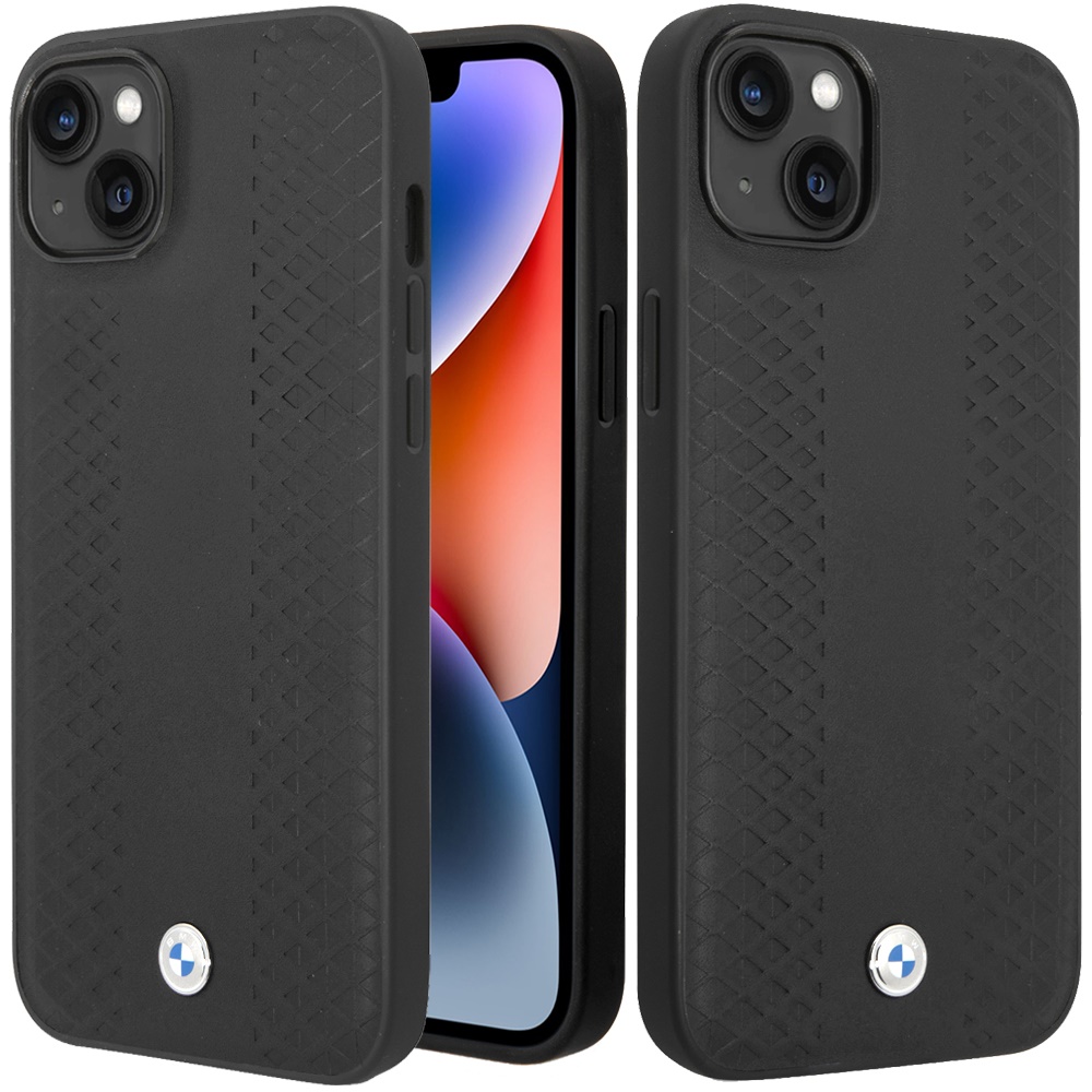 for apple iphone 14 plus (bmw) sign hc leather diamond pattern black (bmw#13)