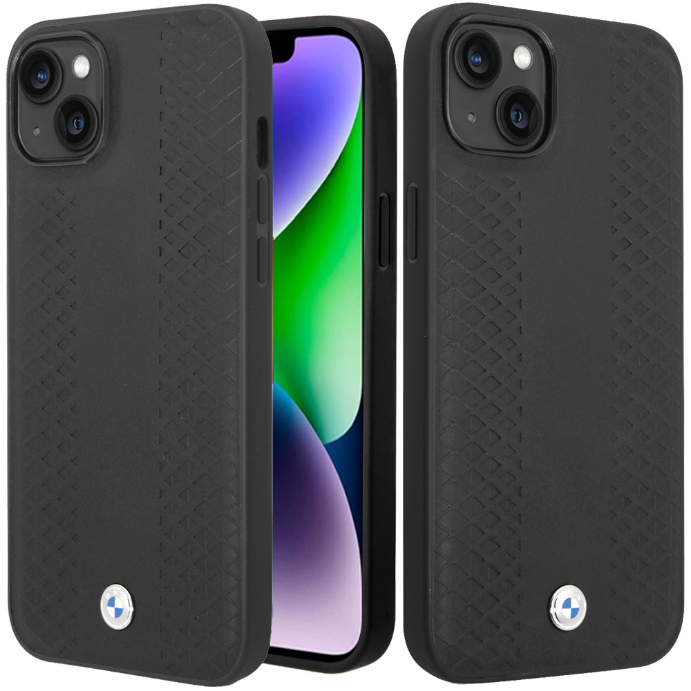 for apple iphone 14 / iphone 13 (bmw) sign hc leather diamond pattern black (bmw#40)
