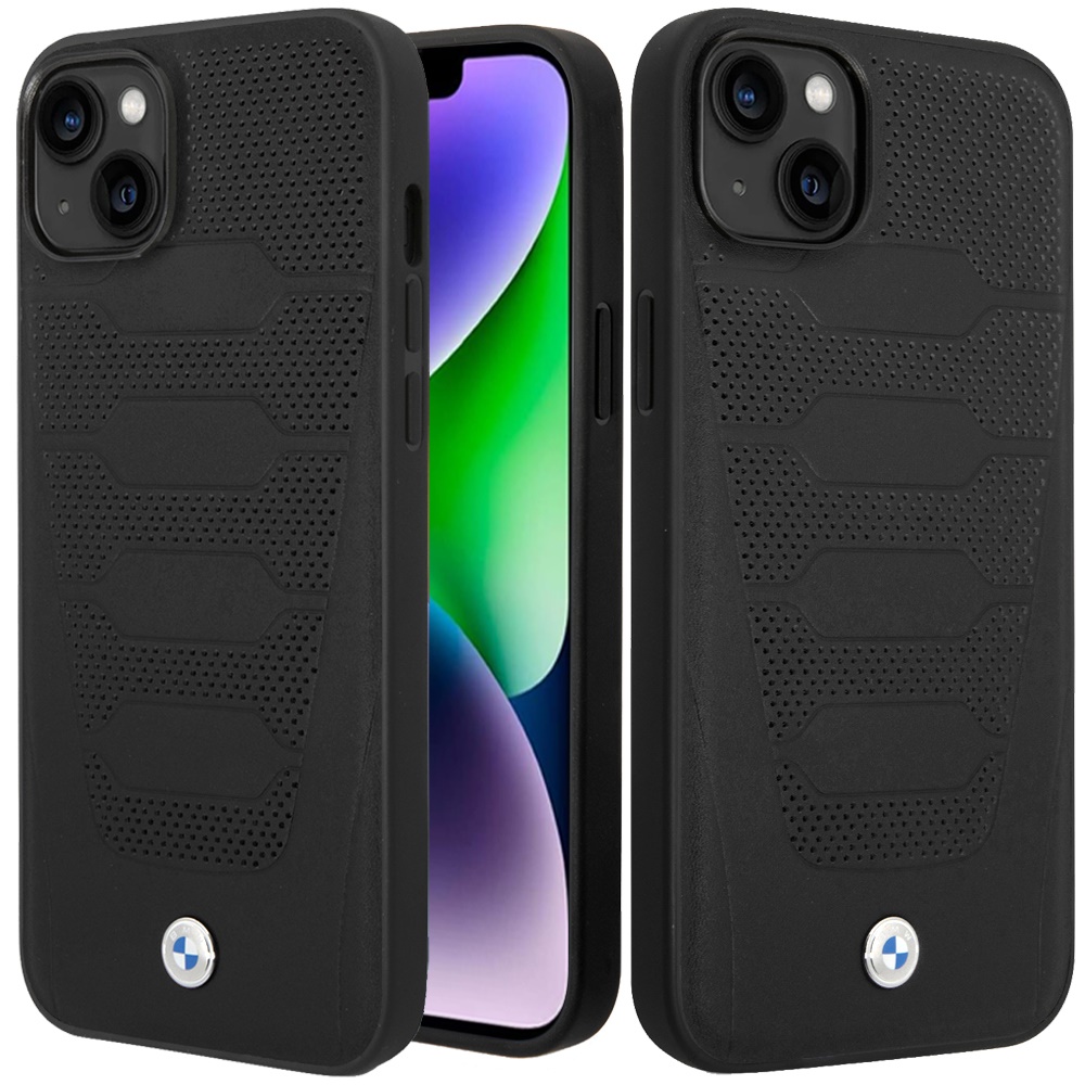 for apple iphone 14 / iphone 13 (bmw) sign hc leather seats pattern black (bmw#42)