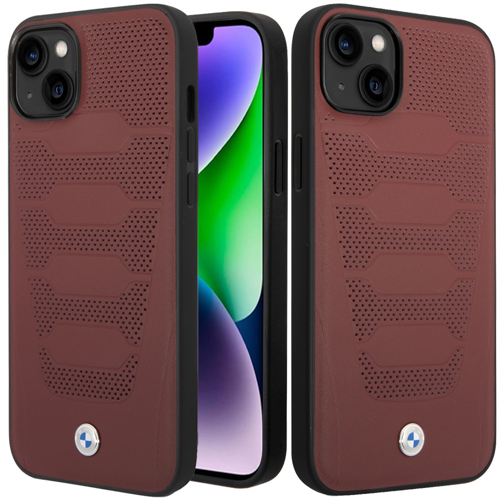 for apple iphone 14 / iphone 13 (bmw) sign hc leather seats pattern burgundy (bmw#43)