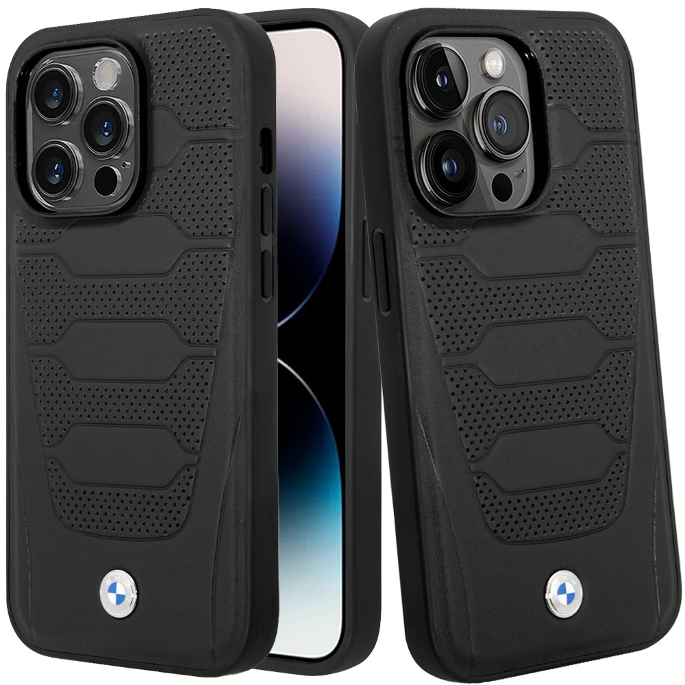 for apple iphone 14 pro max (bmw) sign hc leather seats pattern black (bmw#23)